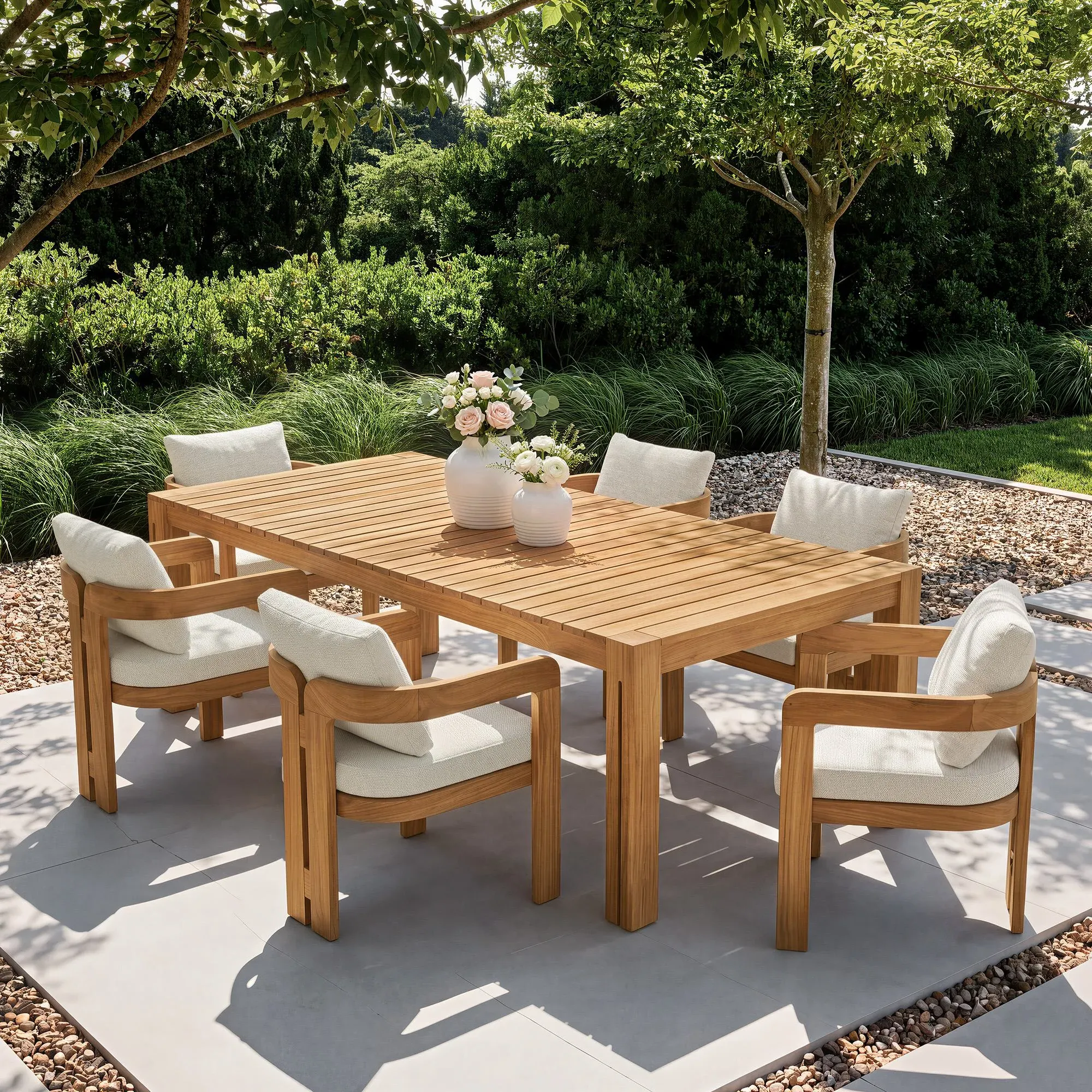 Arles 7-Piece Outdoor Dining Set with Chairs - White, Solid Teak product