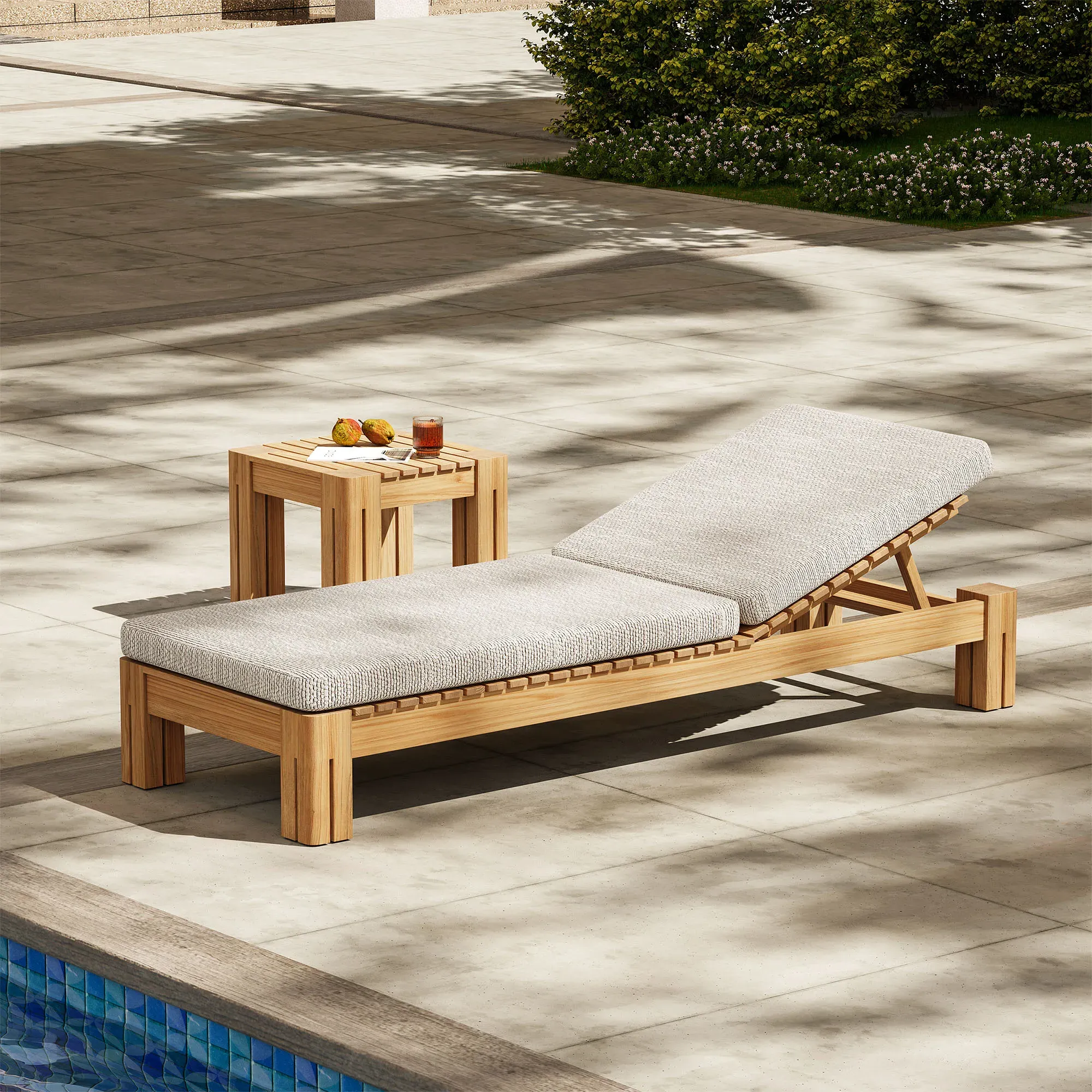 Arles Chaise Lounge Adjustable - Ivory, Solid Teak product