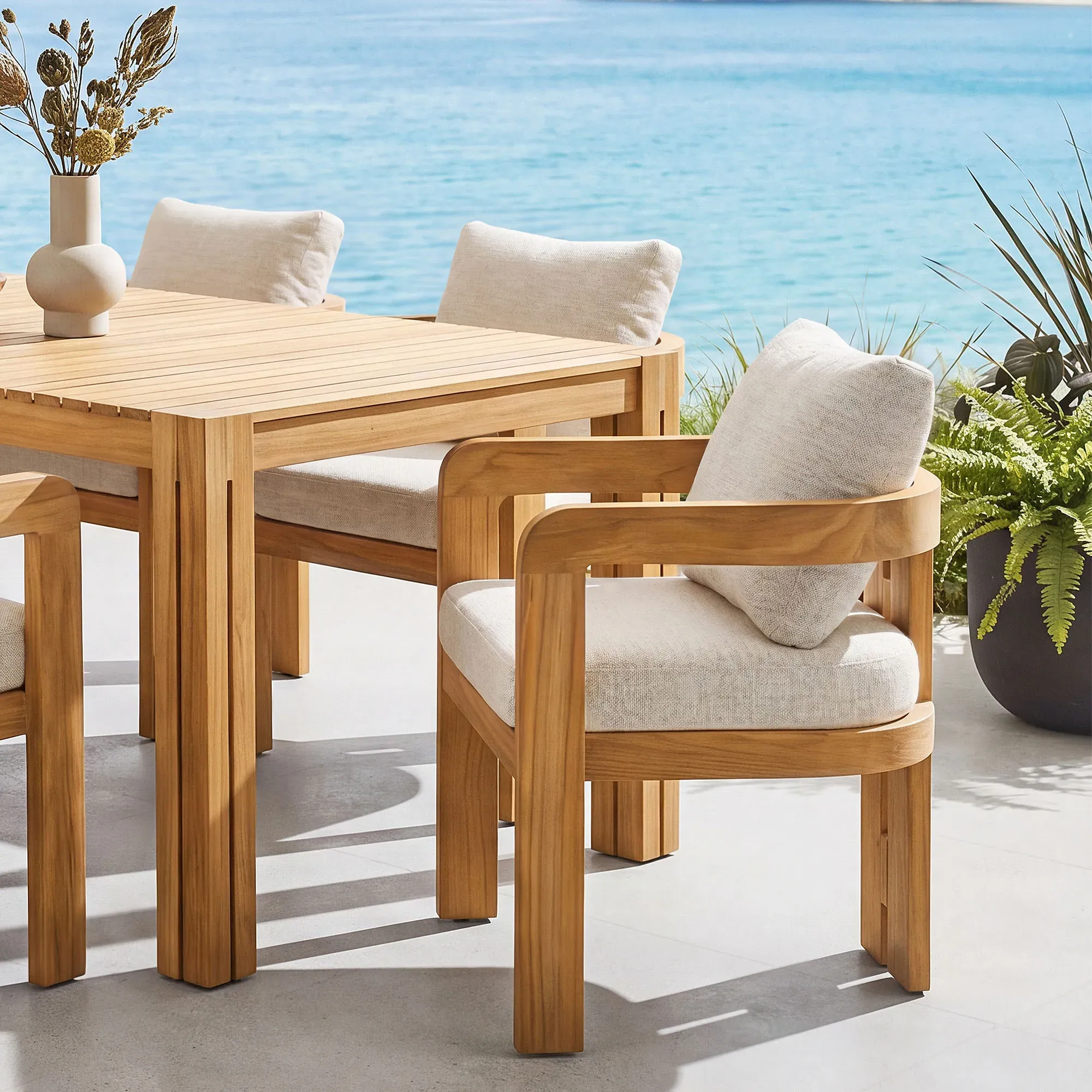 Arles Outdoor Dining Chair with Arms - Ivory, Solid Teak product