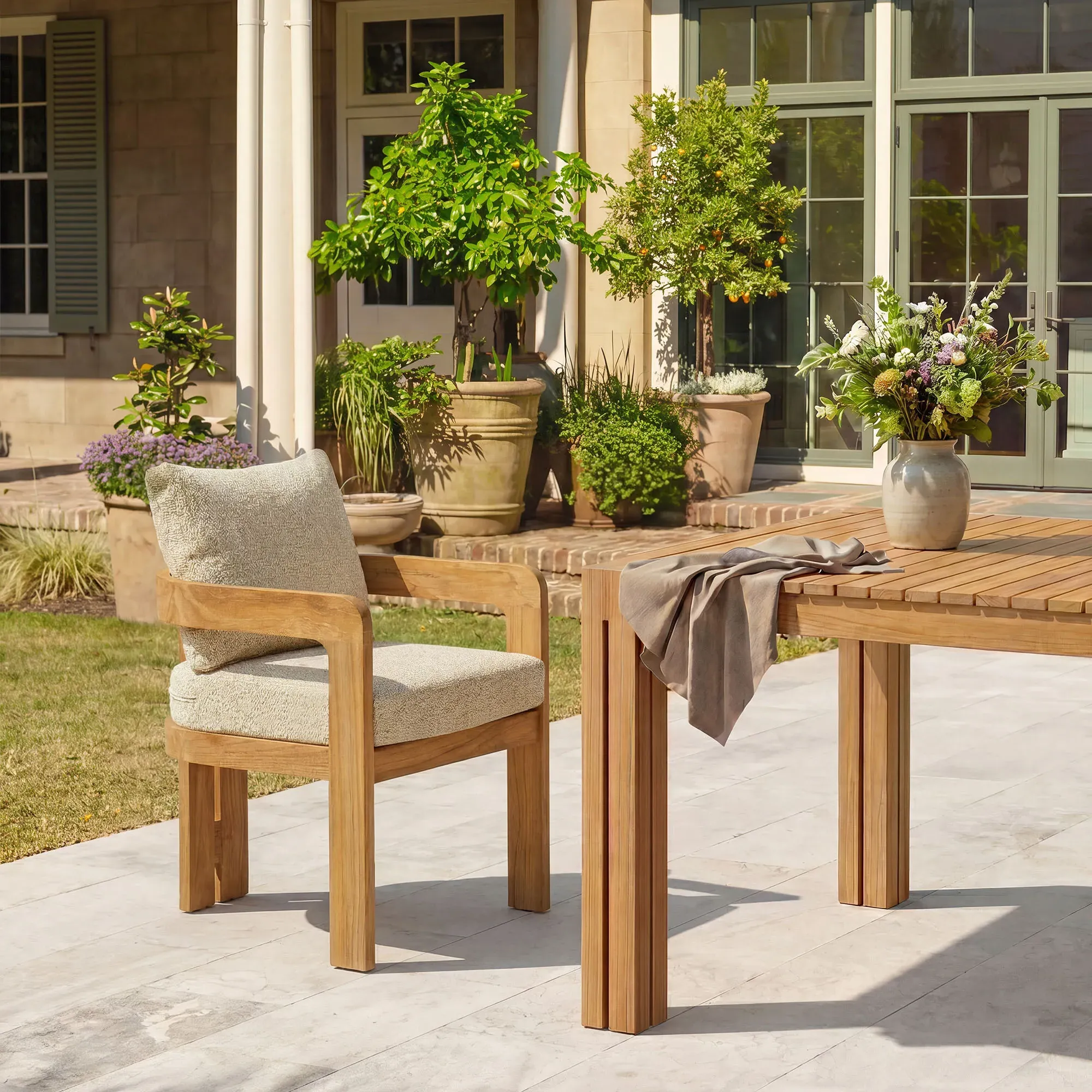 Arles Outdoor Dining Chair with Cushions - Beige, Teak product