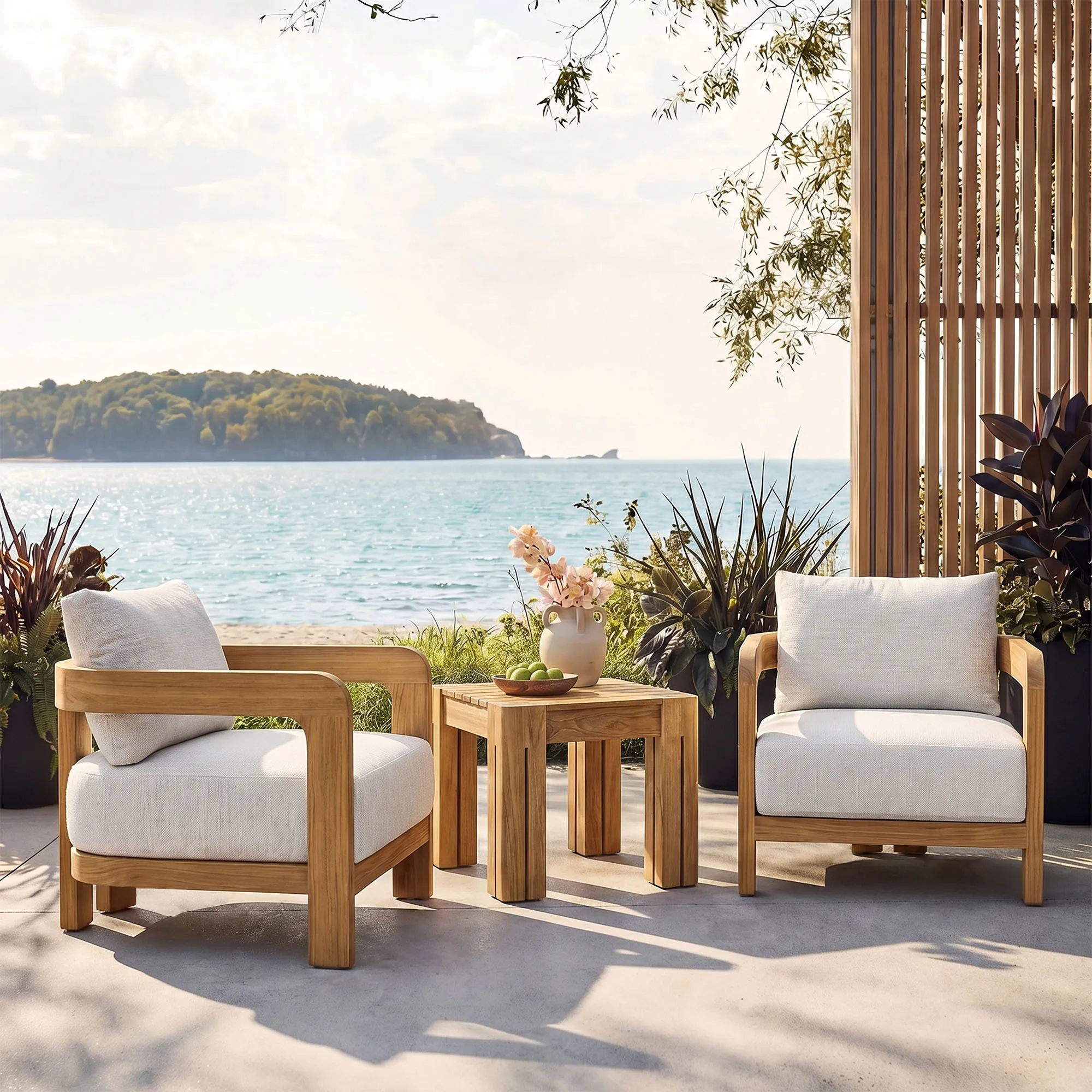 Arles Outdoor Lounge Chair - White, Solid Teak product