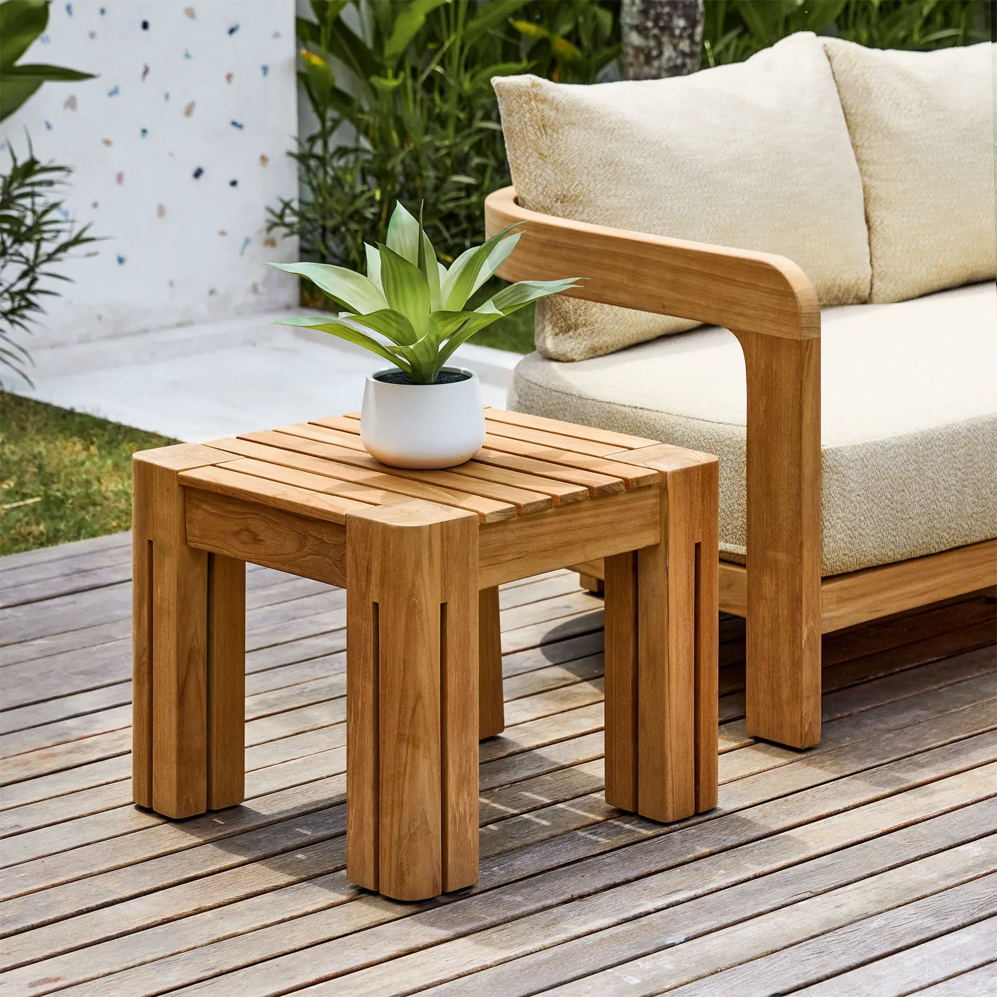 Arles Rectangular Outdoor Side Table - Natural, Solid Teak product