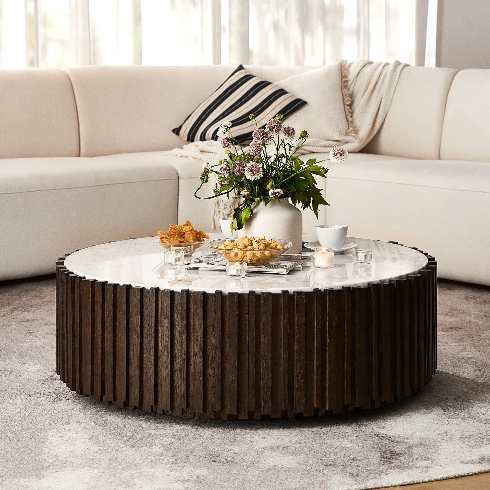 Armonia Round Coffee Table with Drawer - White, Marble product