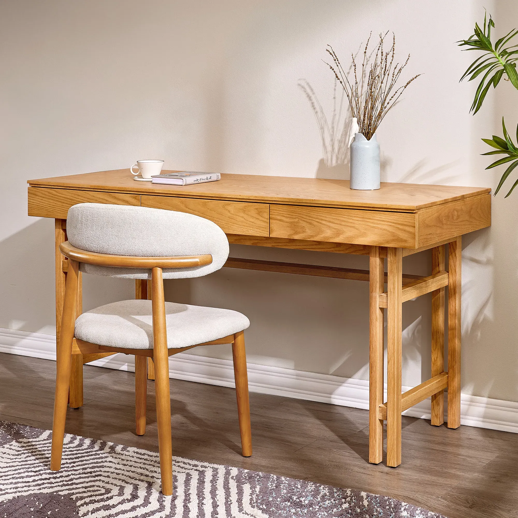 Aurorim Rectangular Desk with 3 Storage Drawers - Natural, Oak product