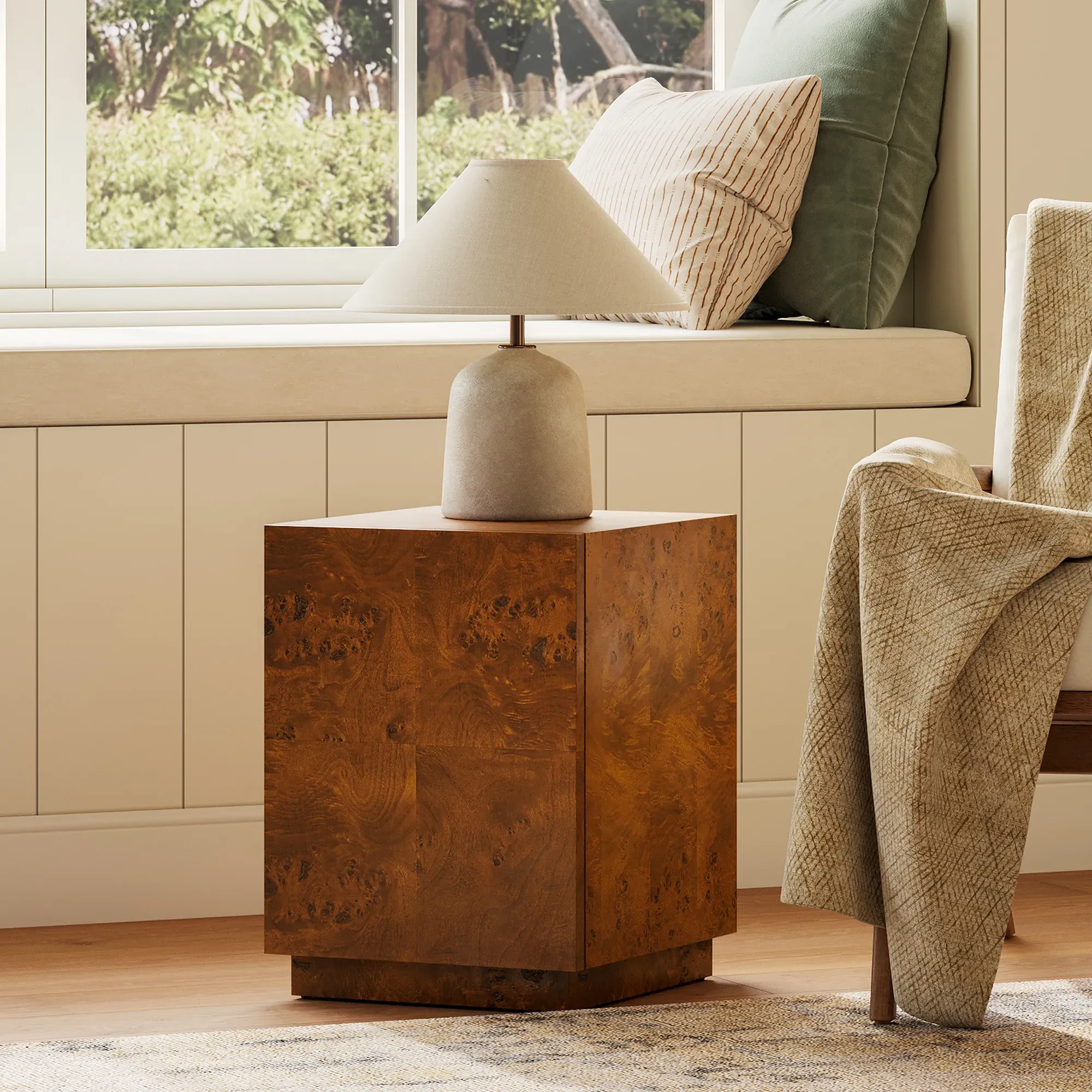 Bodil Square Side Table with Storage - Warm Brown, Burl Wood product