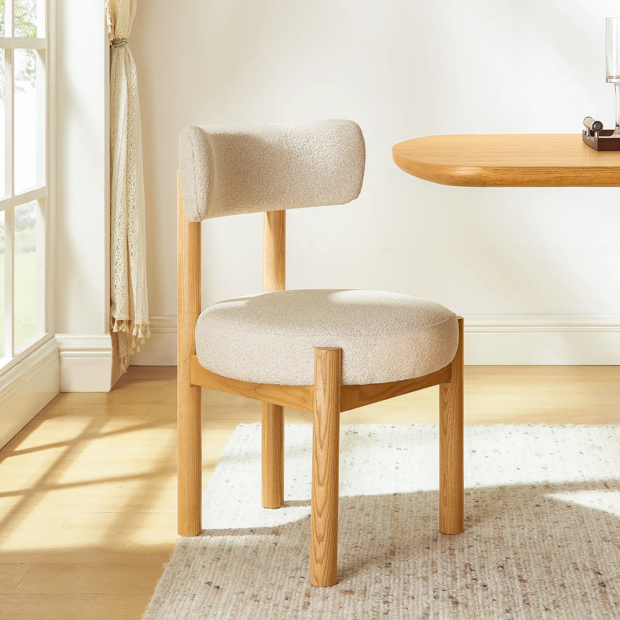 Camille Set of 2 Ash Wood Dining Chairs - Natural, Bouclé product