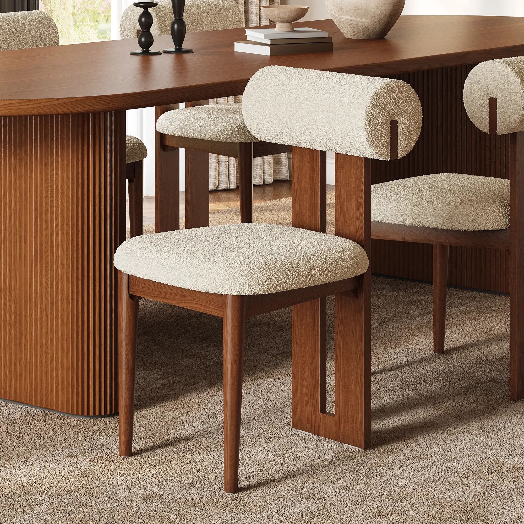 Carina Set of 2 Dining Chairs with Upholstered Back - Brown, Boucle product