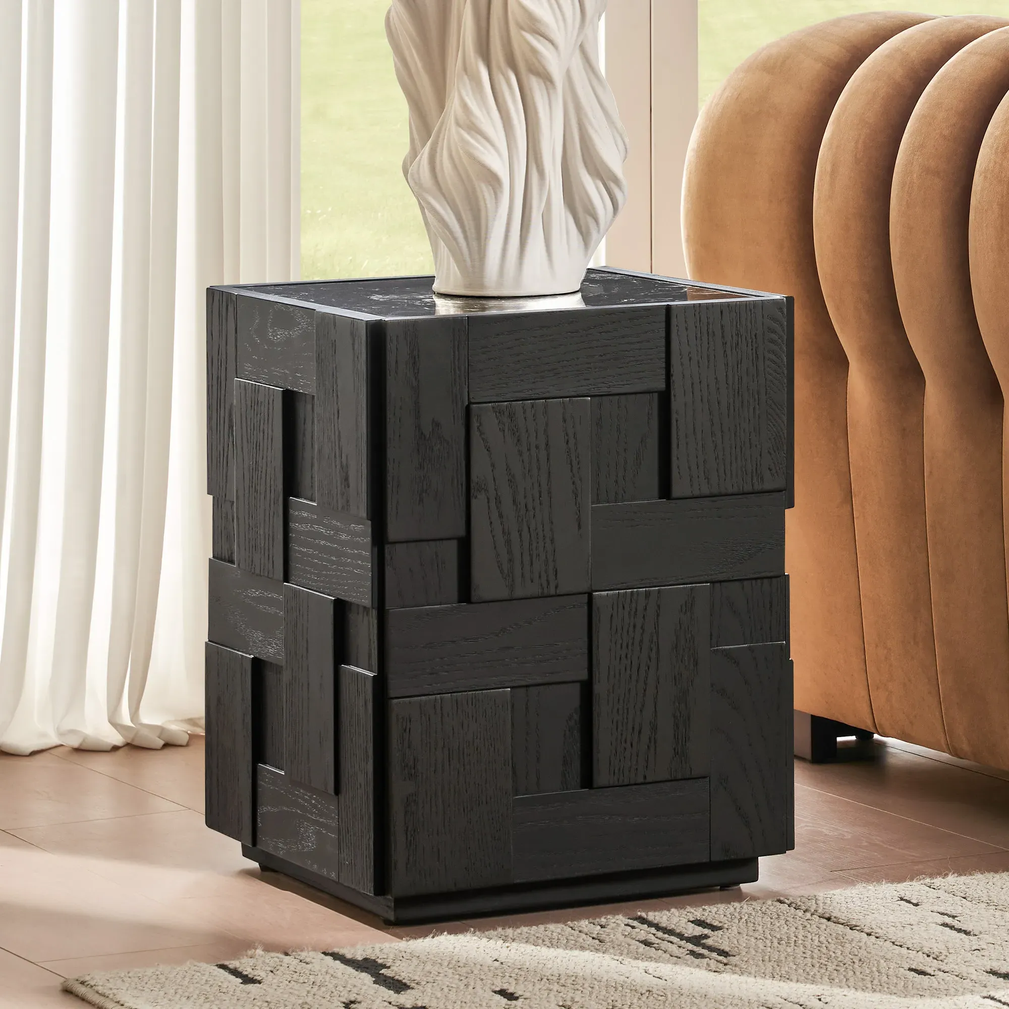 Casimir Square Side Table with Engineered Stone Top - Black product