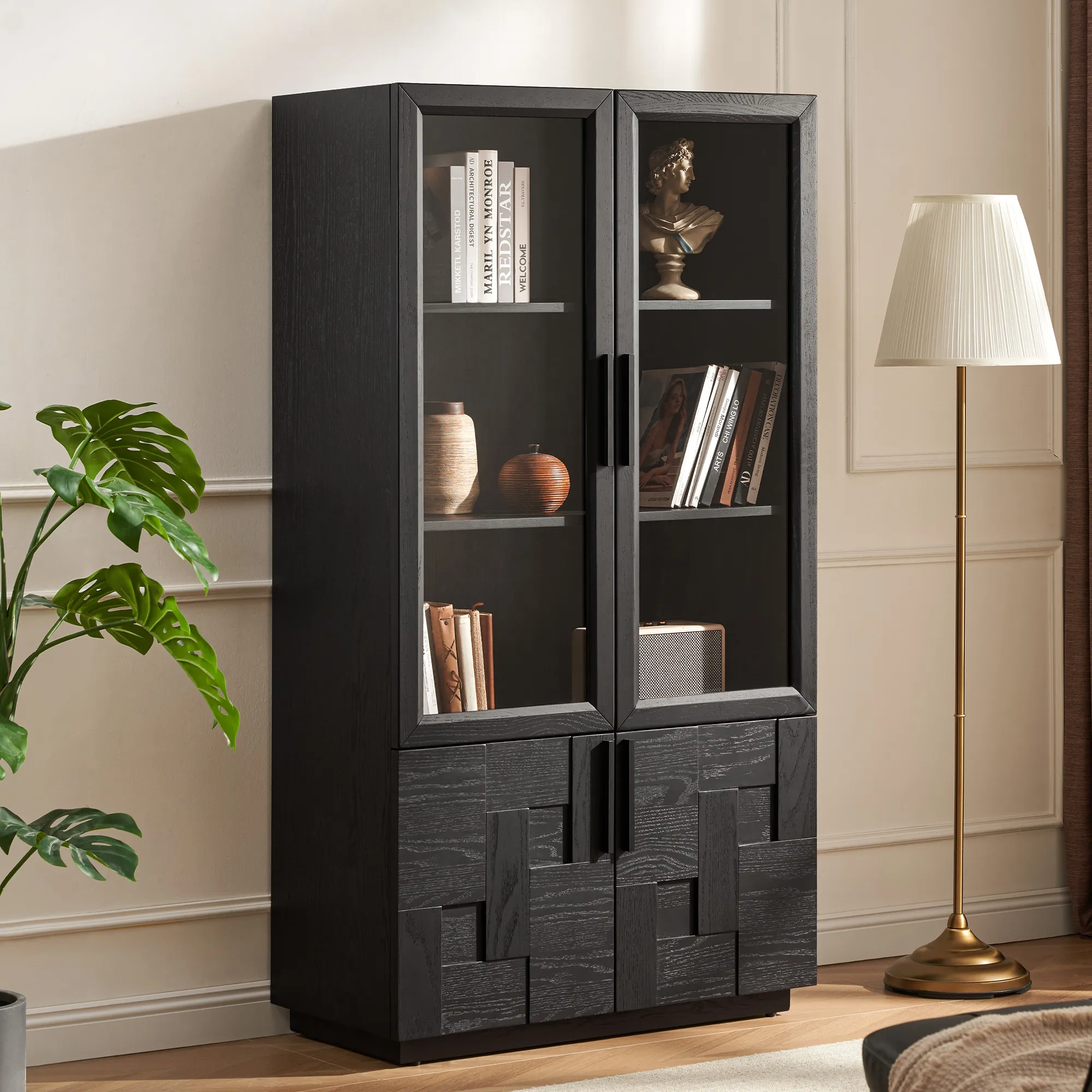 Casimir Tall Display Cabinet with Glass Doors - Black, Plywood product