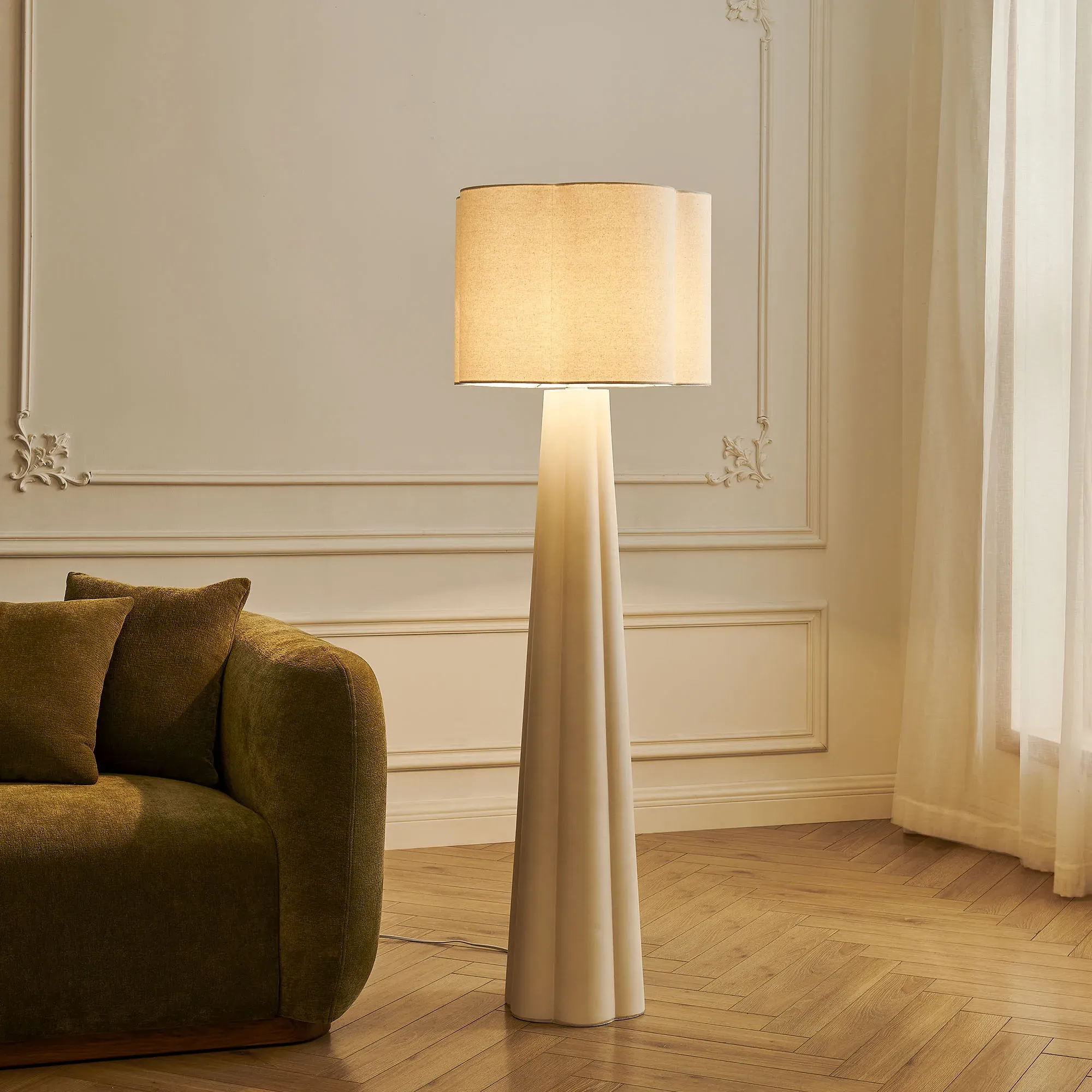 Cement Floor Lamp with Pedal Switch - White product