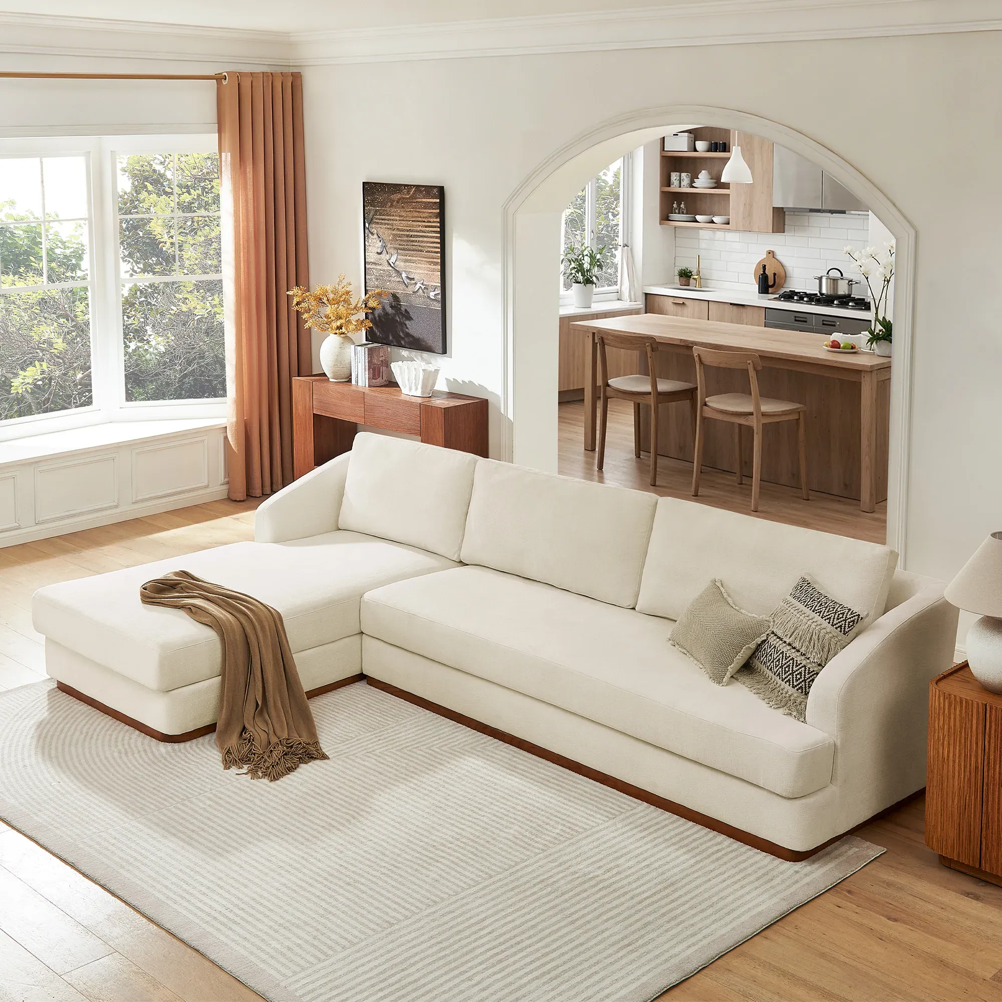Claudia Chaise Sectional Sofa with Removable Cover - White, Chenille product