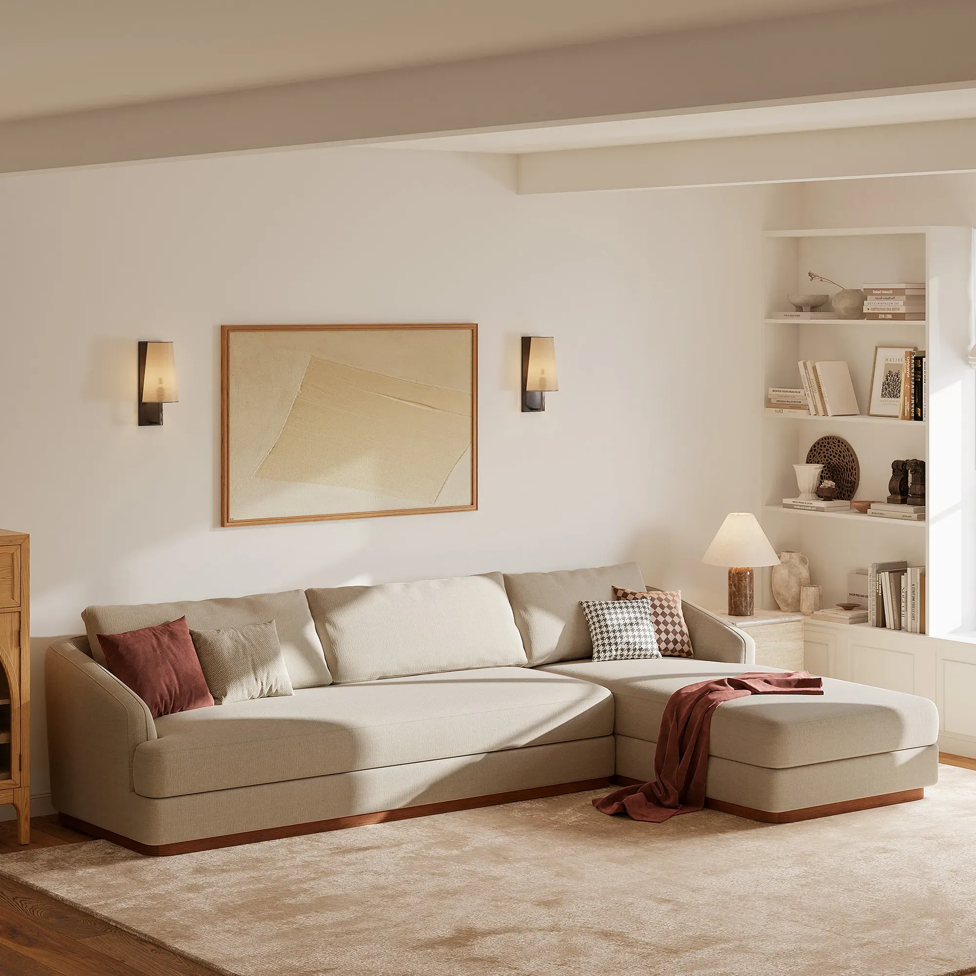 Claudia L-Shaped Chaise Sectional Sofa with Removable Cover - Beige, Linen product