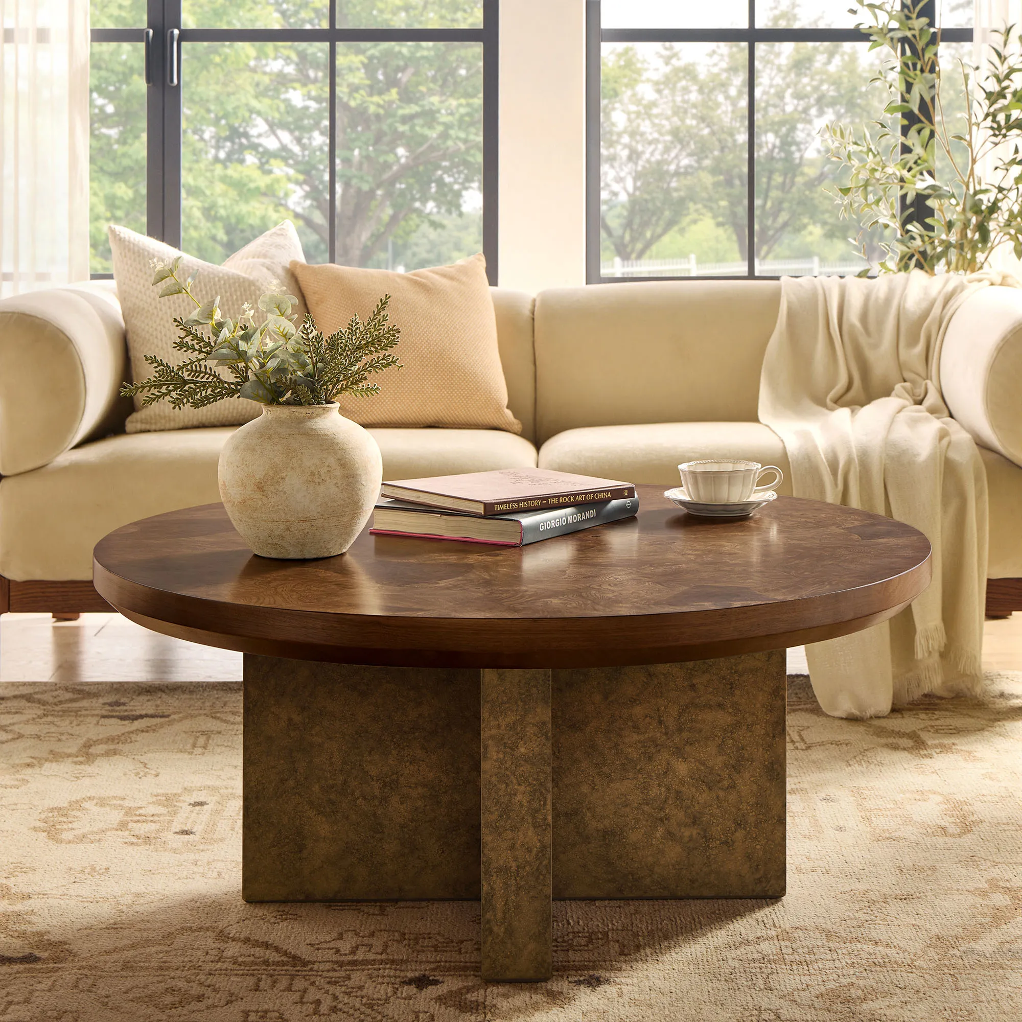 Colleâ Round Coffee Table - Warm Brown, Burl Wood product
