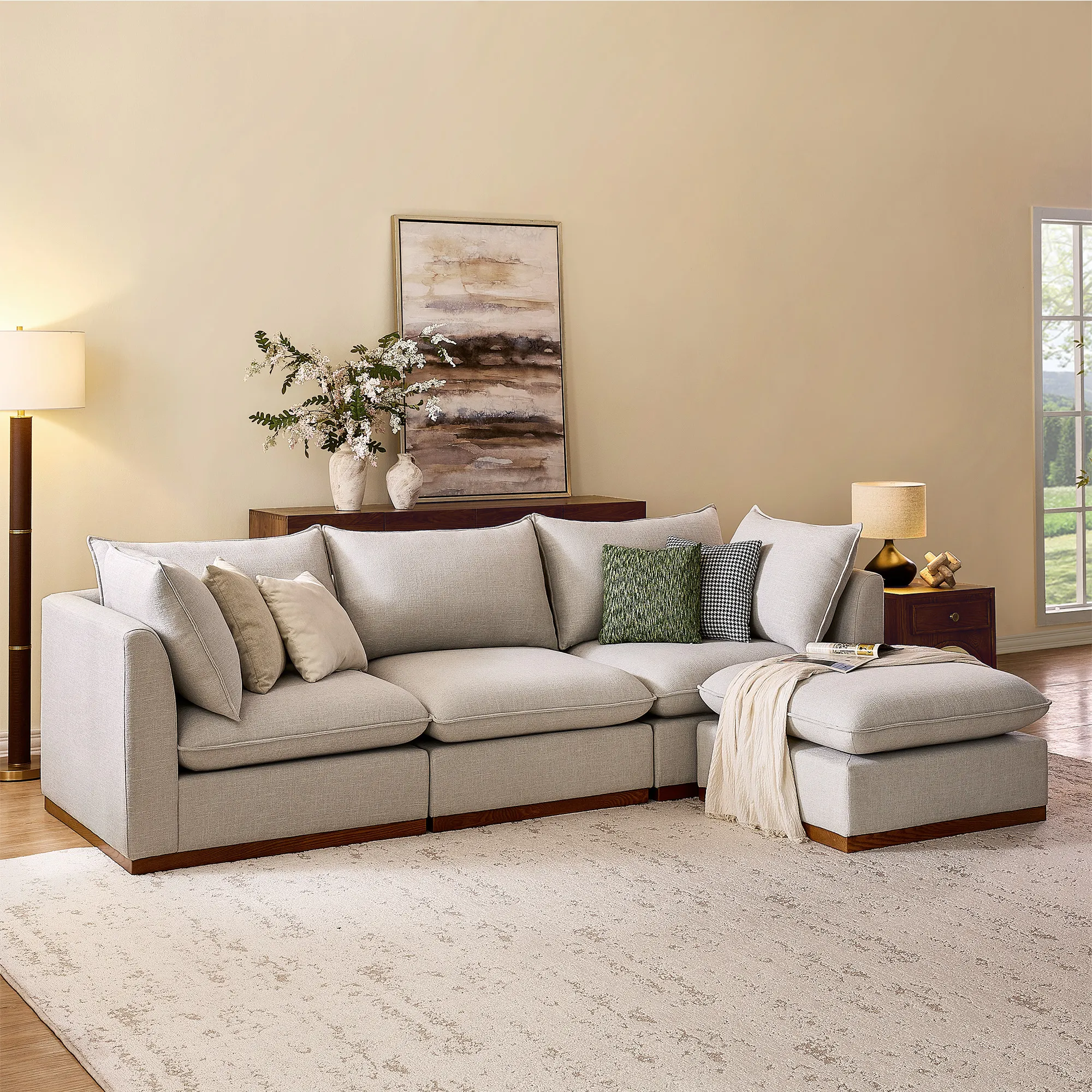 Cove Modular Sectional Sofa with Ottoman - Light Gray, Cotton product