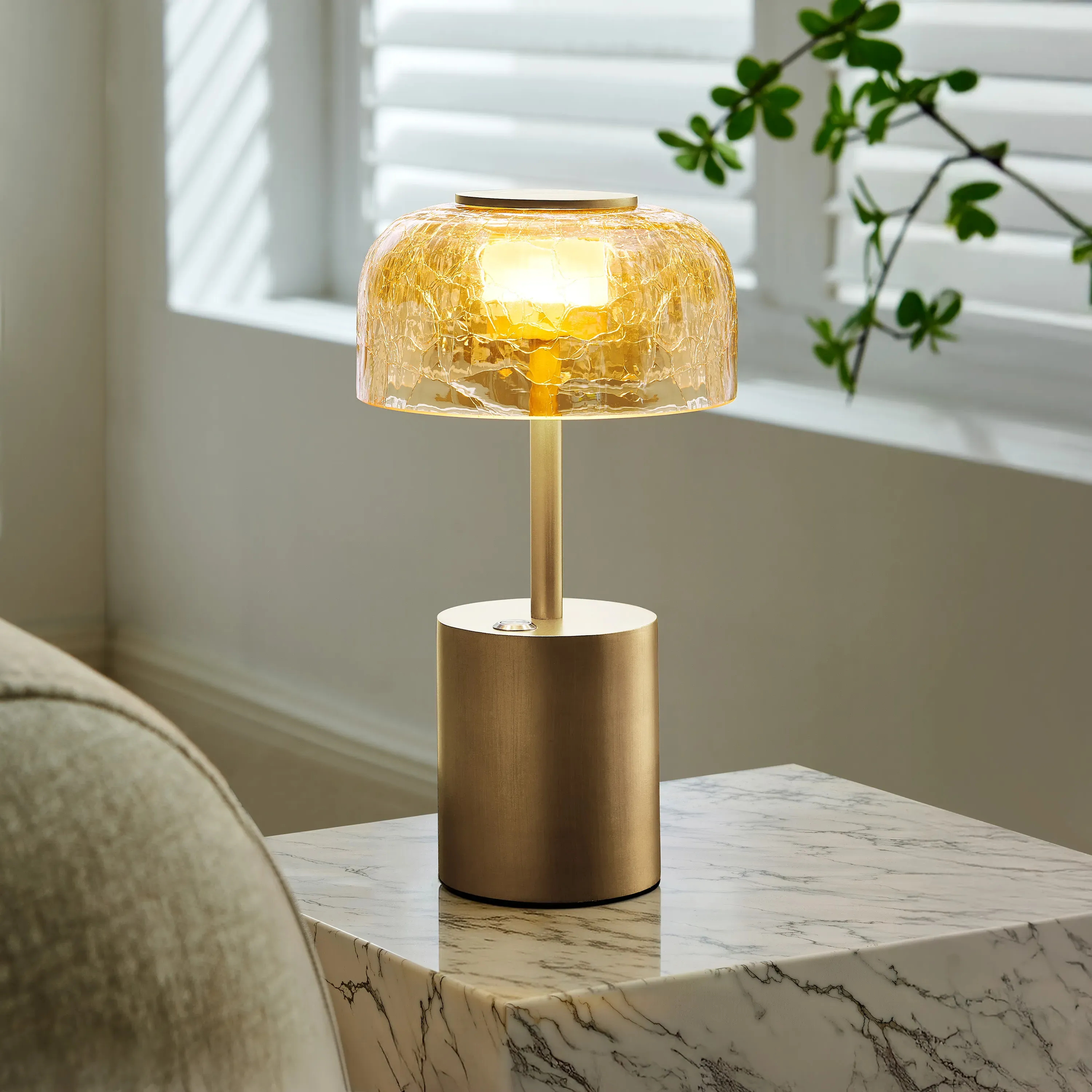 Crackle Glass Table Lamp with Base Switch - Bronze, Metal product