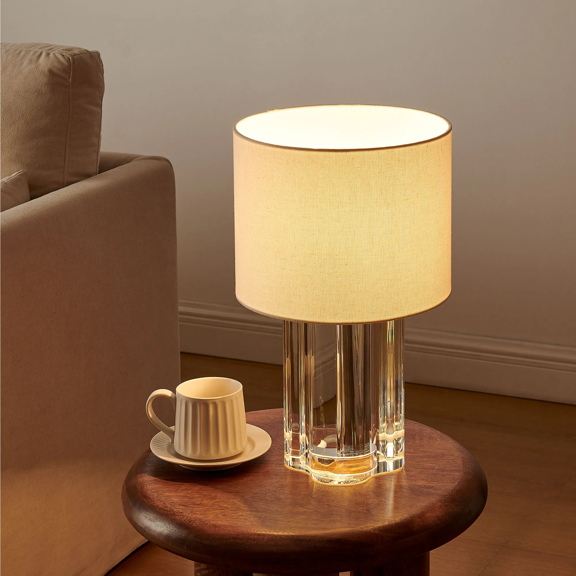 Crystal Base Table Lamp - White, Polyester & Linen product