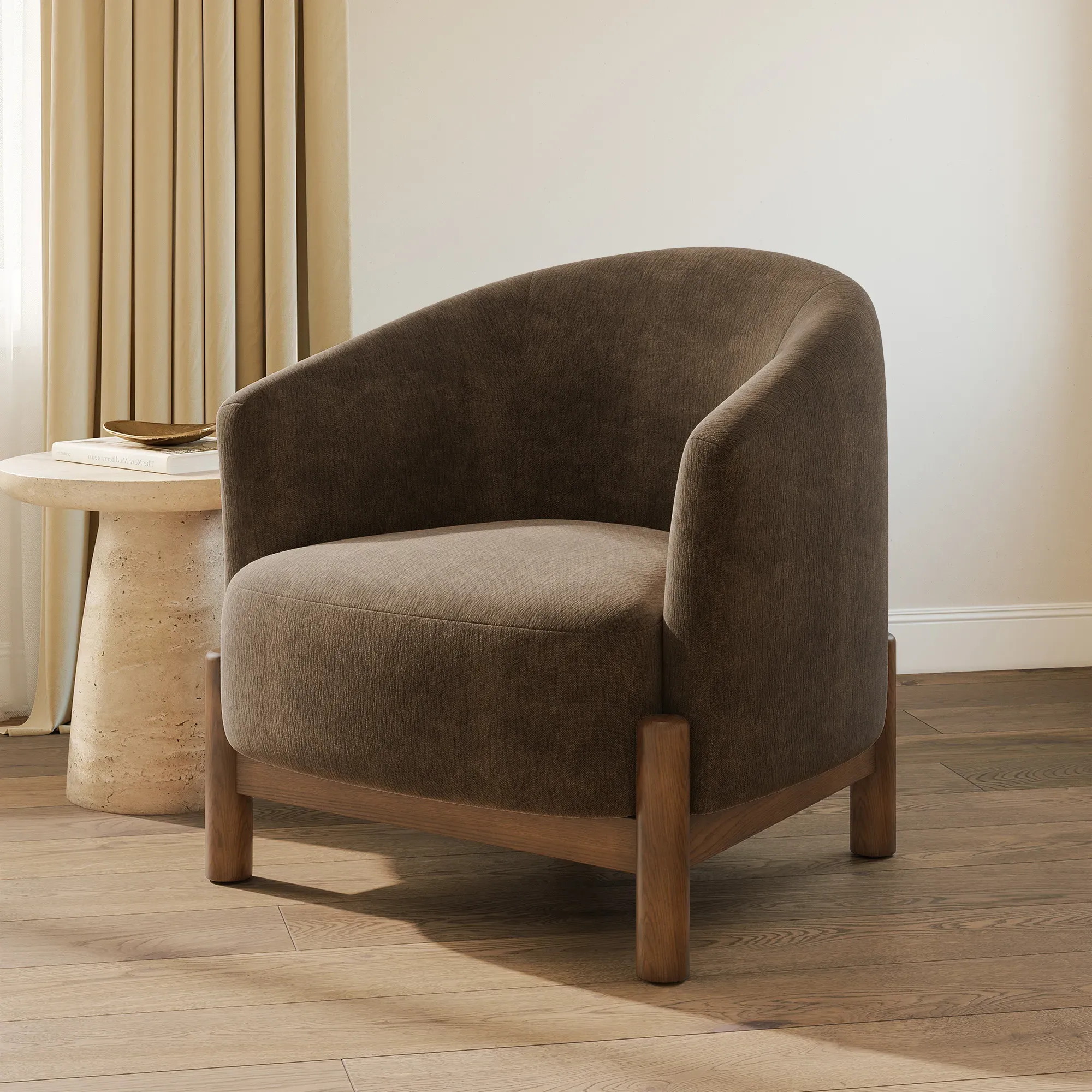 Curved Winged Accent Chair - Brown, Boucle product