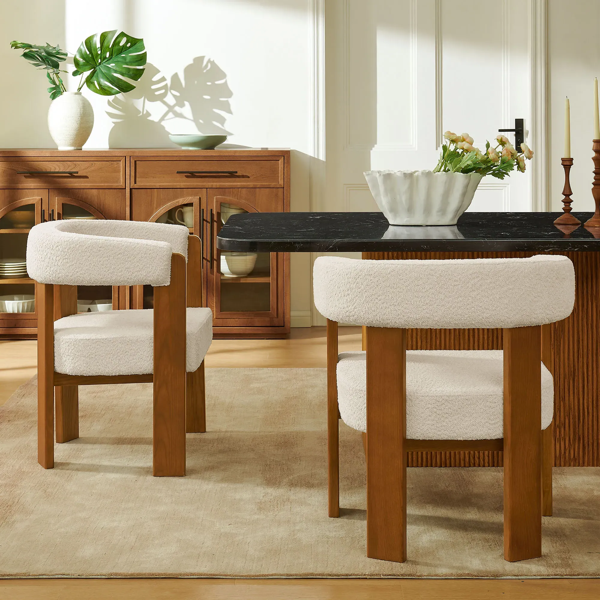 Devon Dining Chair with Curved Back and Armrest - Warm Brown, Boucle product