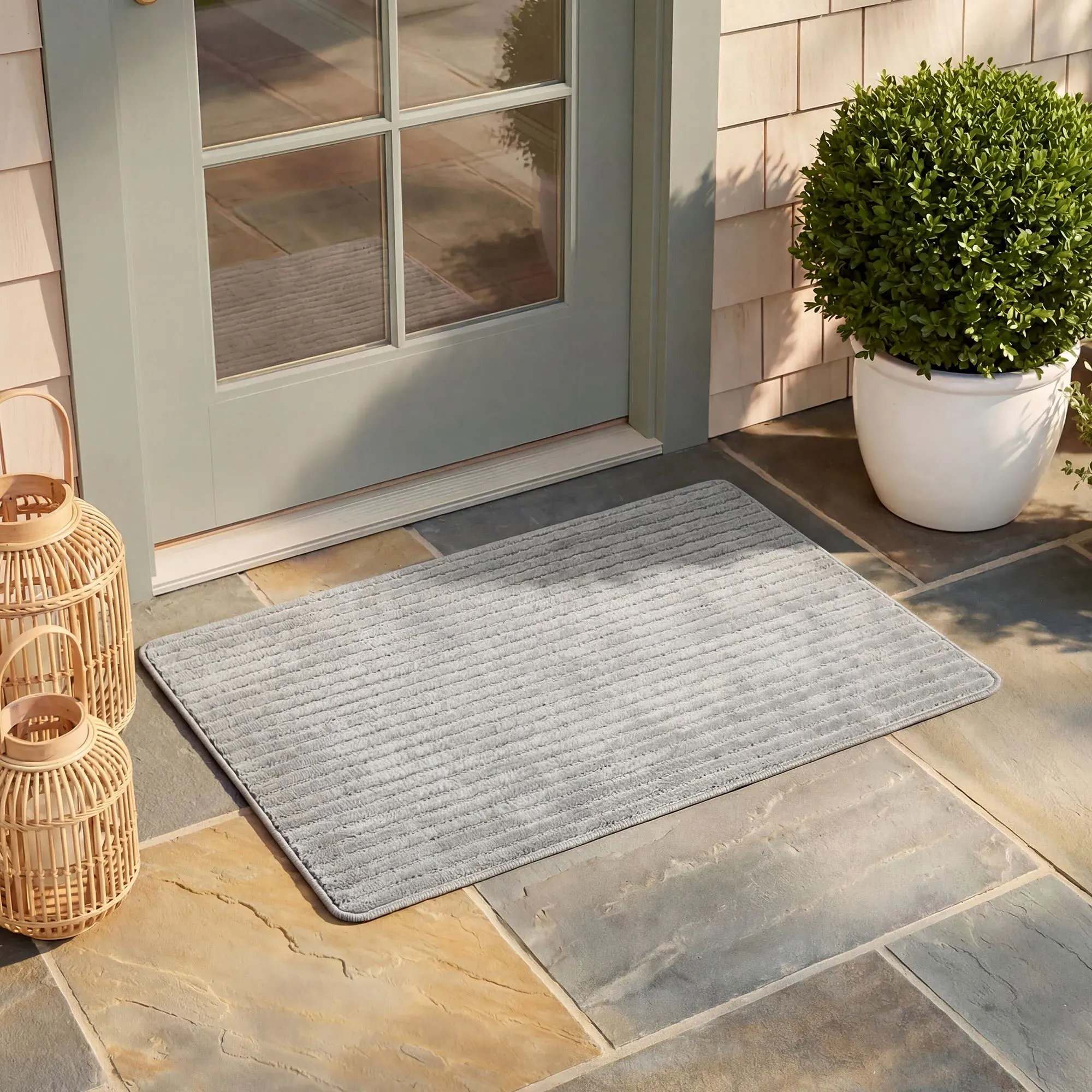 Diagonal Stripes Rectangle Doormat - Gray, Polyester product