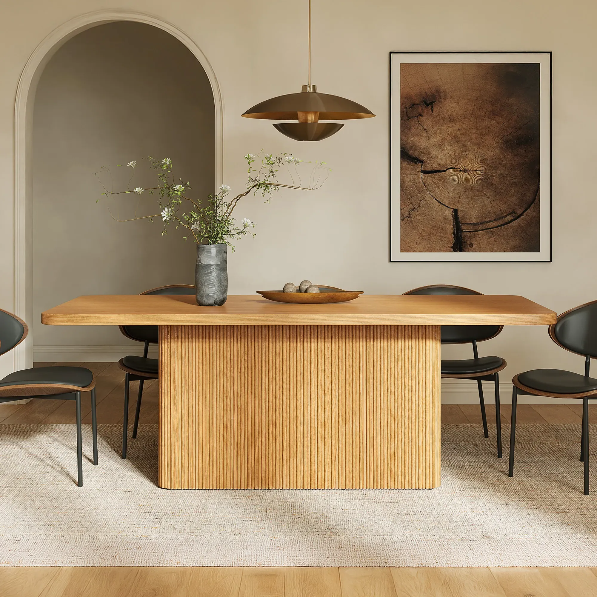 Eliseo Rectangular Dining Table with Fluted Base - Natural, Oak product