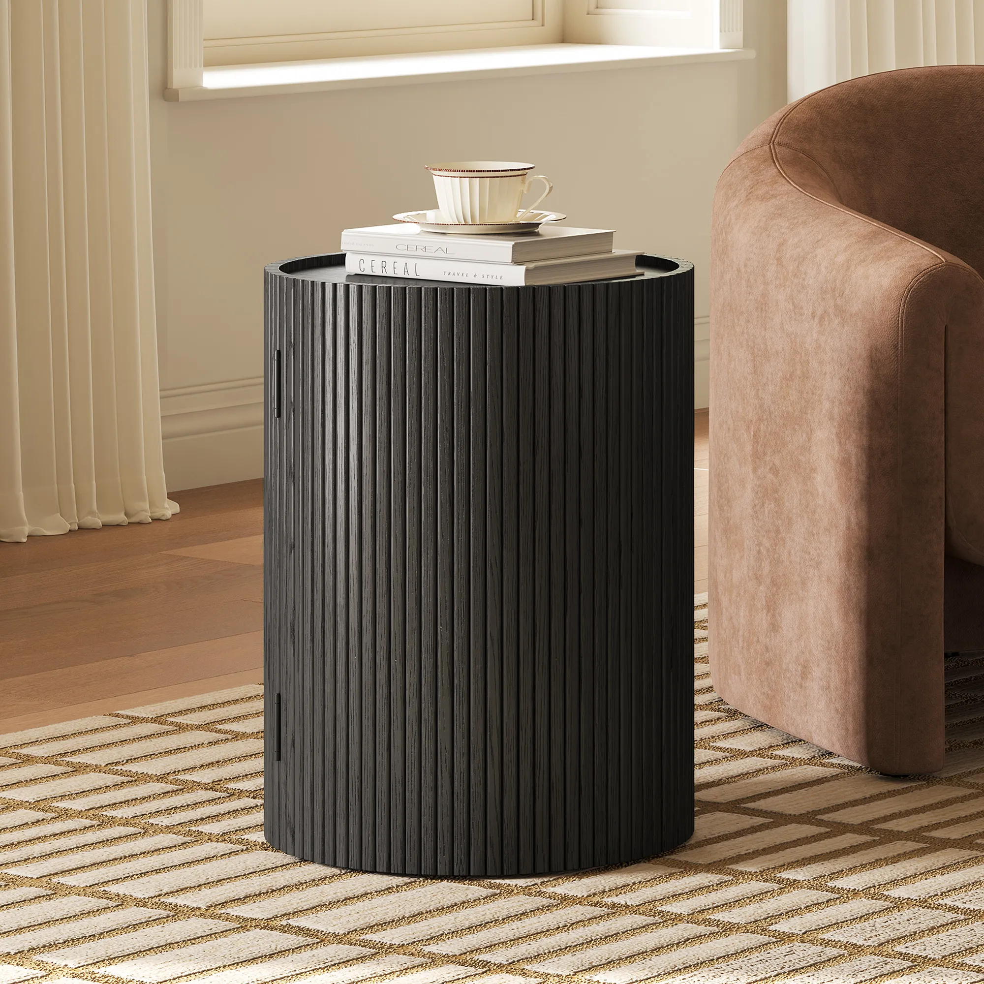 Elliot Round Side Table - Black, Oak product