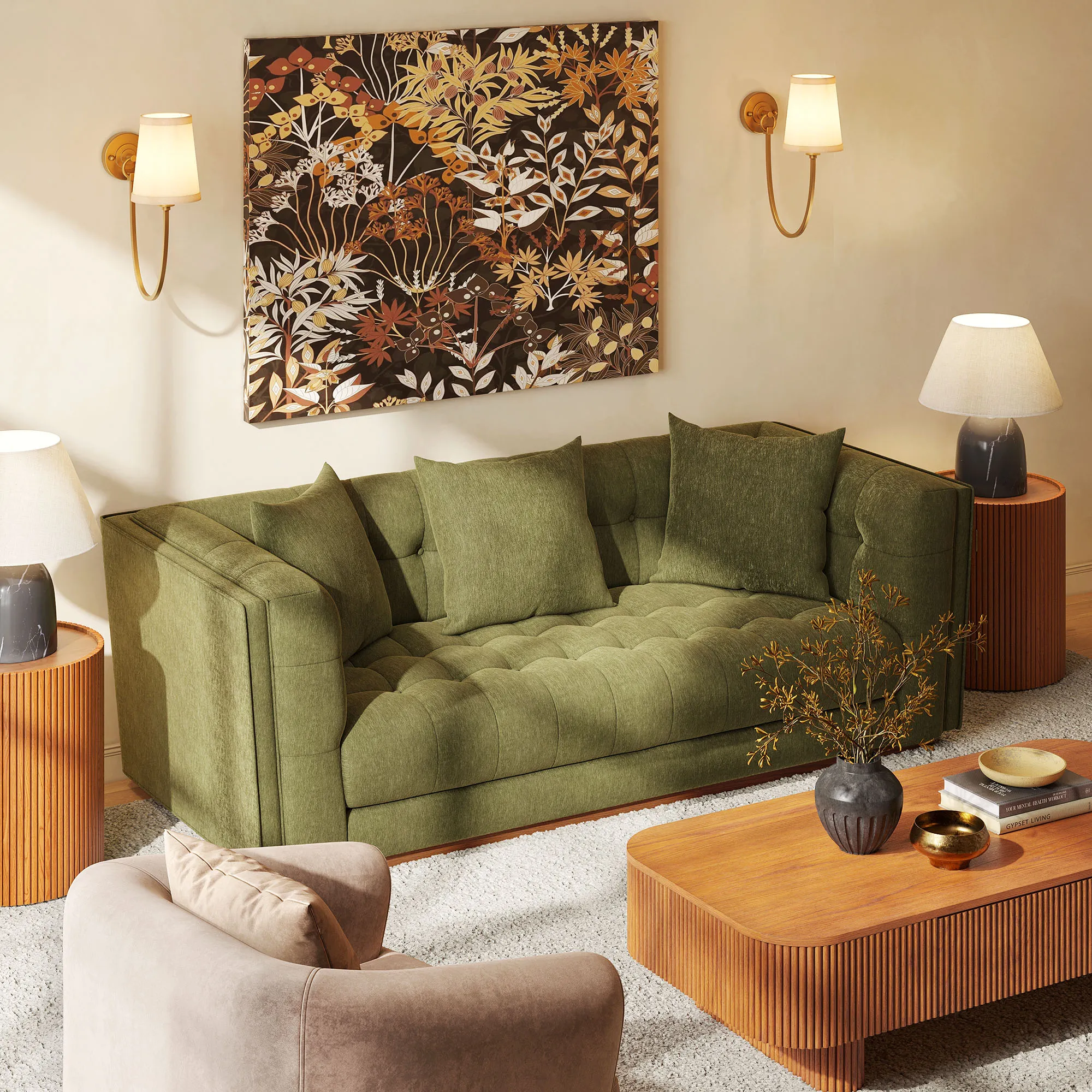 Enkel 91" Loveseat Sofa Spill-Resistant - Green, Chenille product