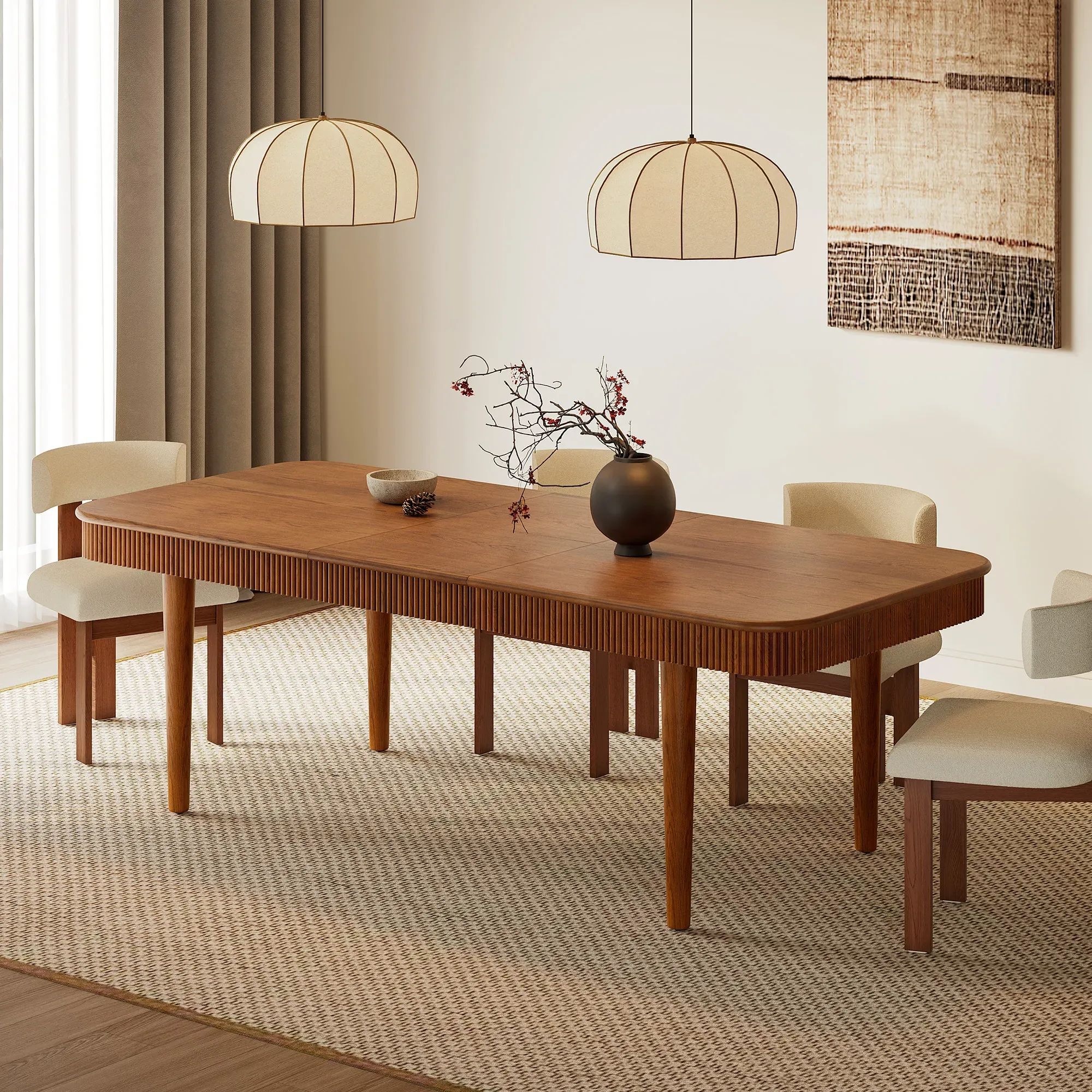 Extendable Dining Table with Fluted Detail - Brown, Oak product