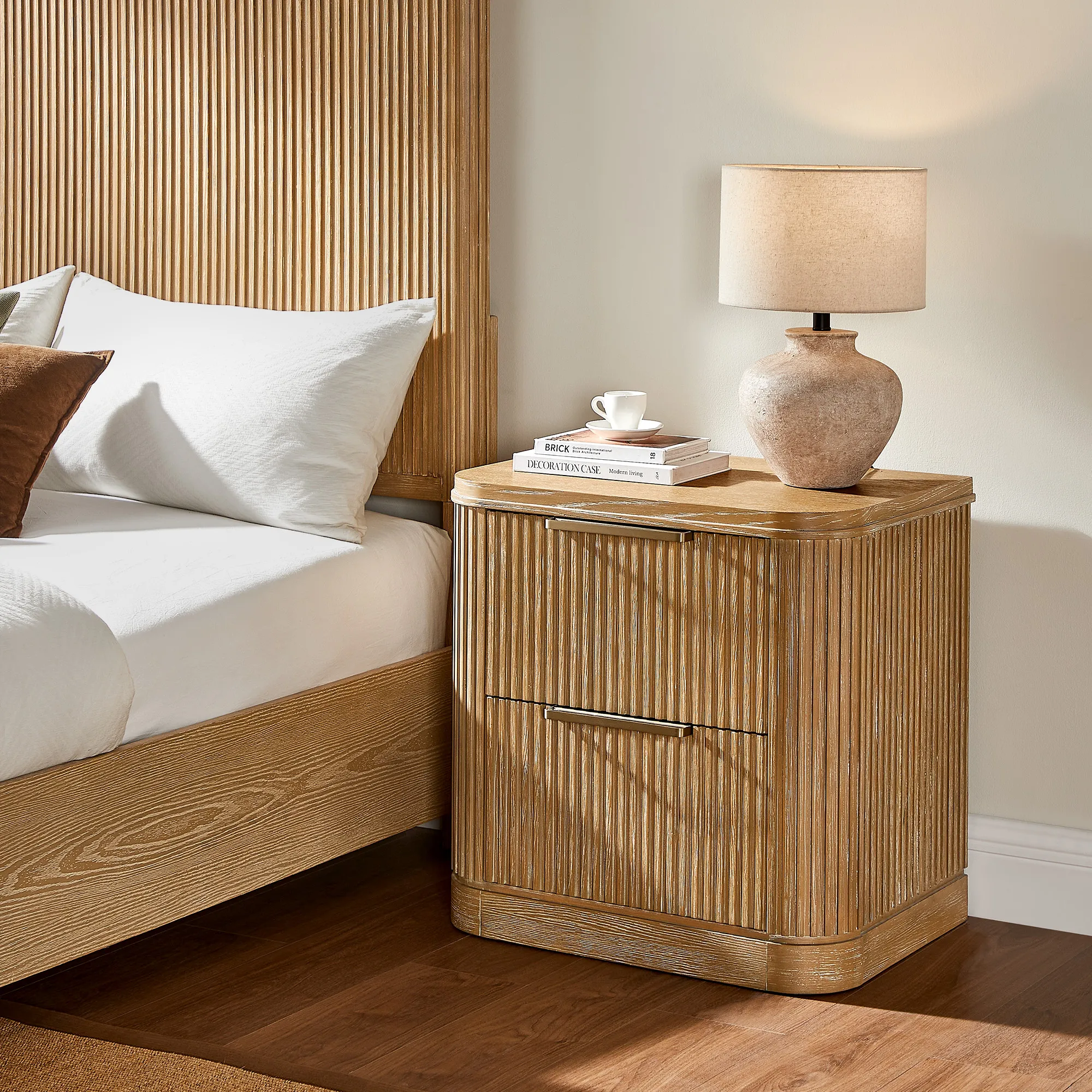 Finnley Nightstand with 2 Drawers - Light Brown, Solid Wood product