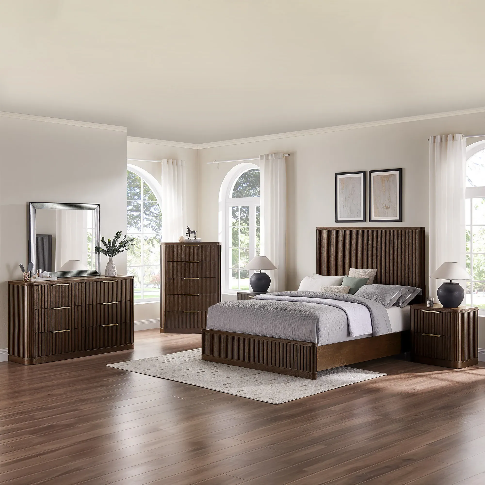 Finnley Queen Size Bedroom Set with Dressers & Nightstands - Dark Brown, Solid Wood product