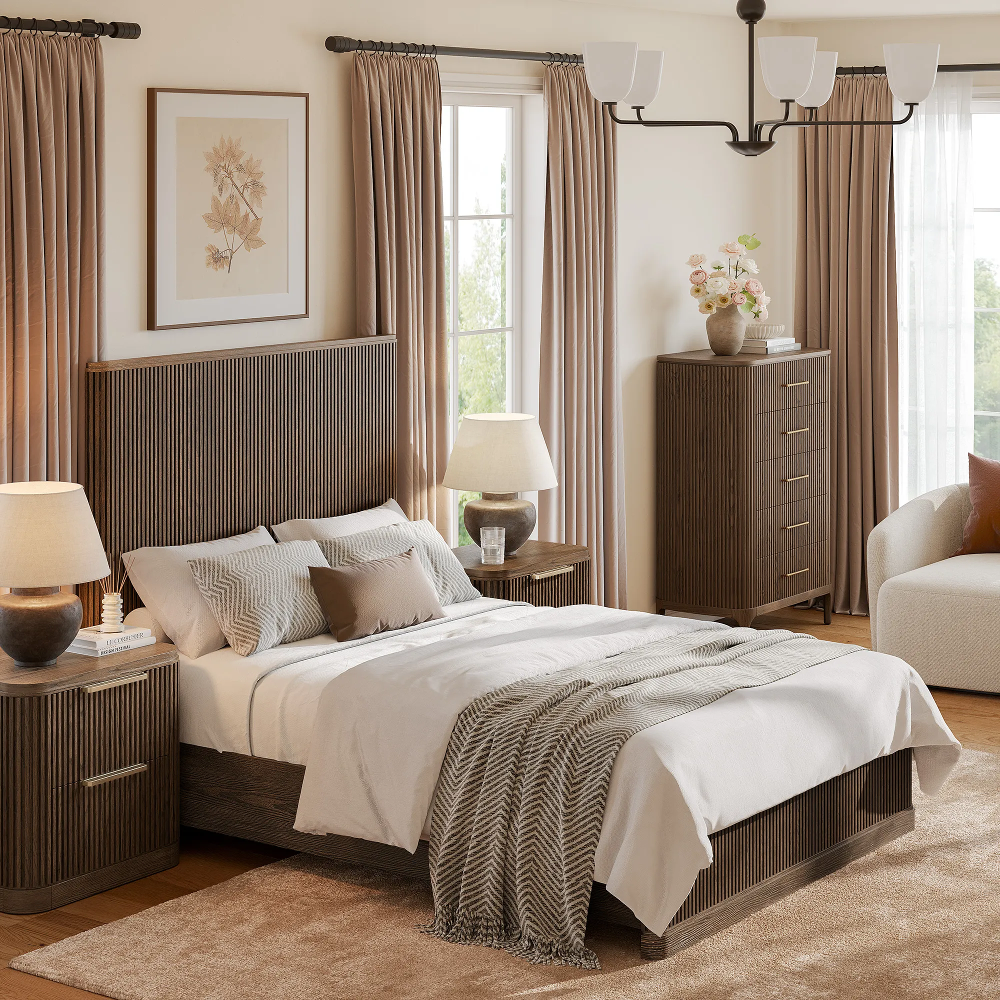 Finnley Queen Size Fluted Bed Frame - Dark Brown, Tulipwood product
