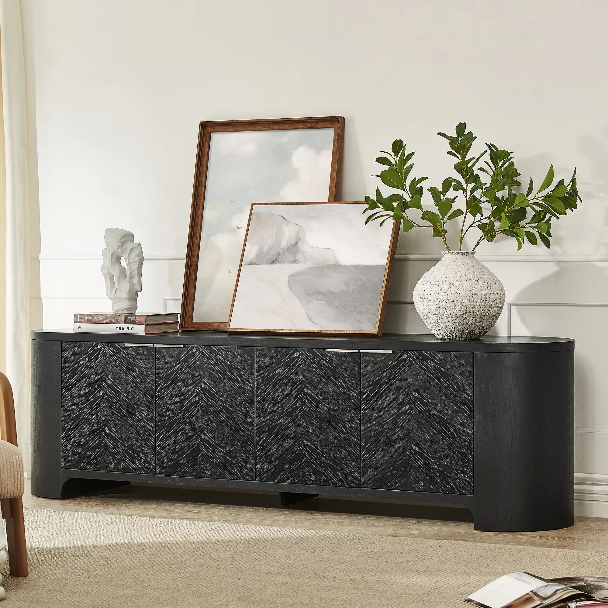 Fiske 84 Inch TV Stand with Storage - Black, Oak product