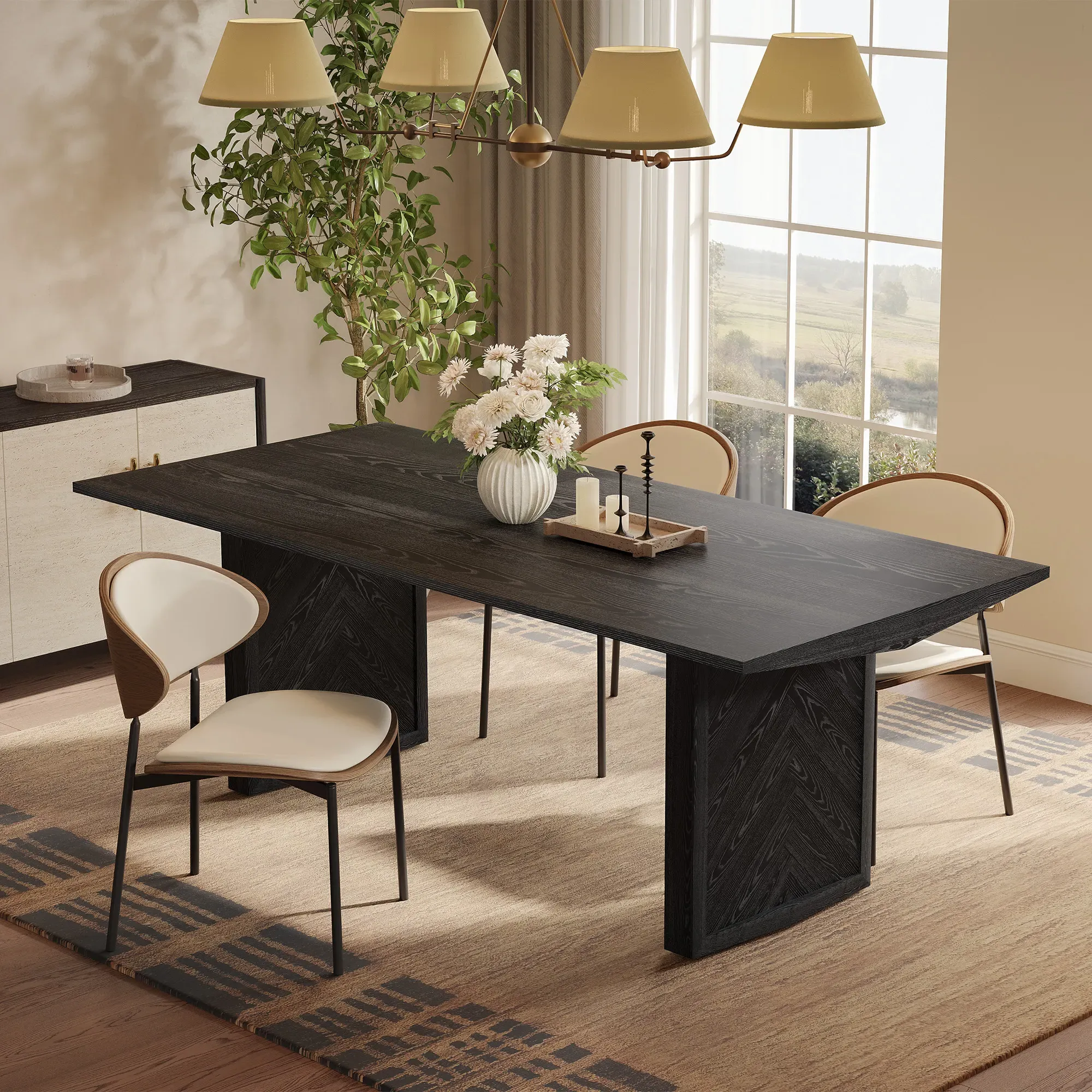 Fiske Rectangular Dining Table for 6 - Black, Solid Oak product