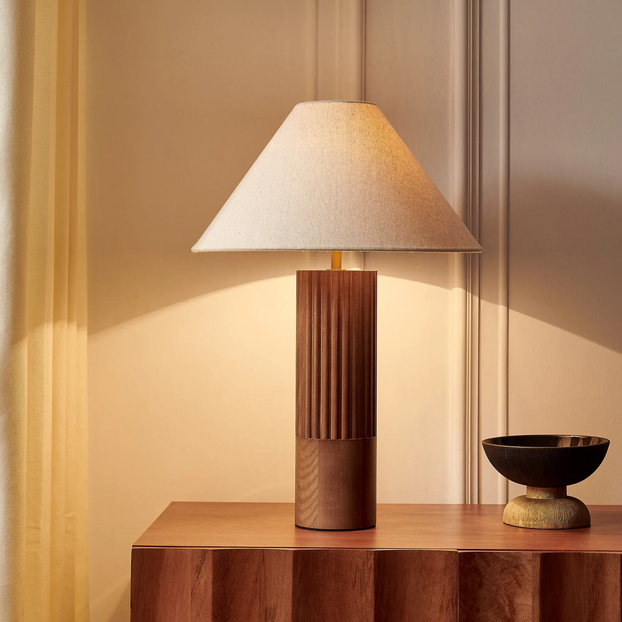 Fluted Table Lamp - Dark Brown, Ash Wood product