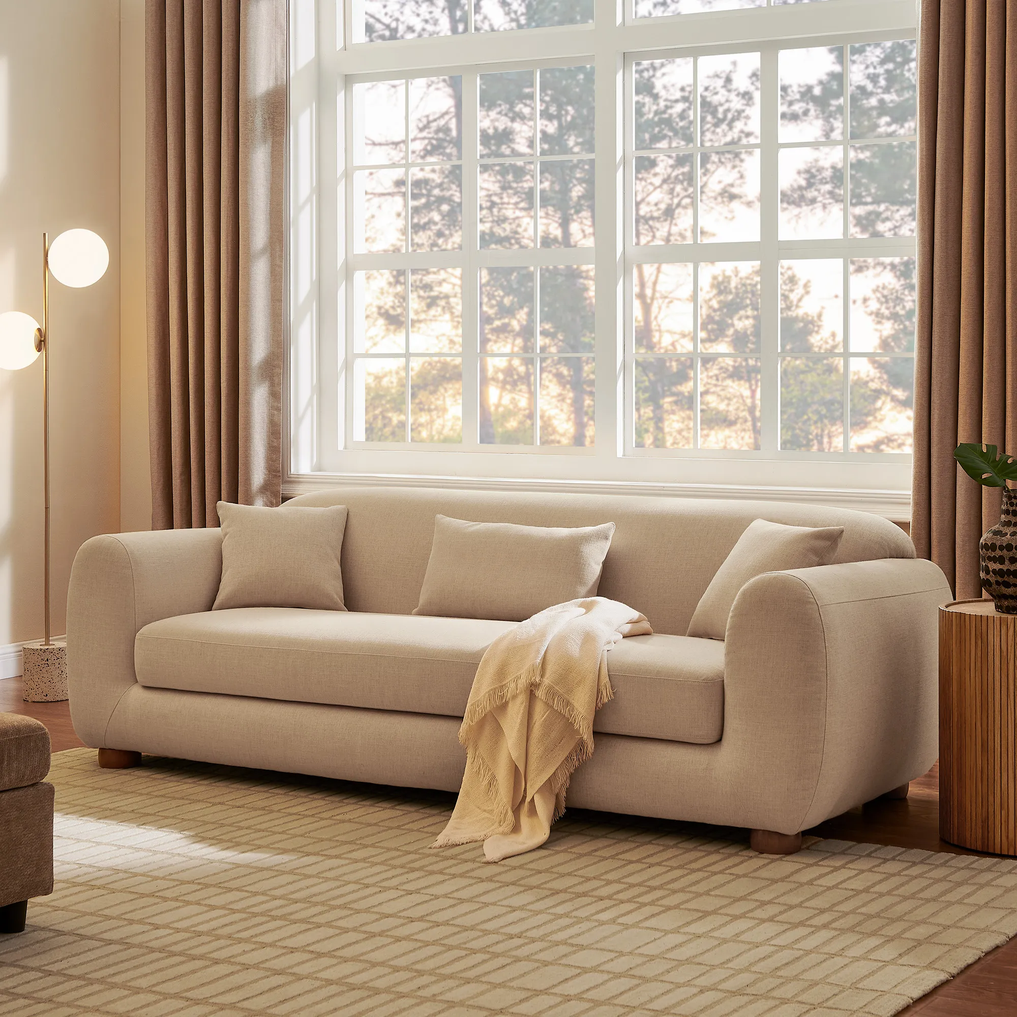 Frosta Loveseat Sofa with Solid Wood Frame - Sand, Polyester product