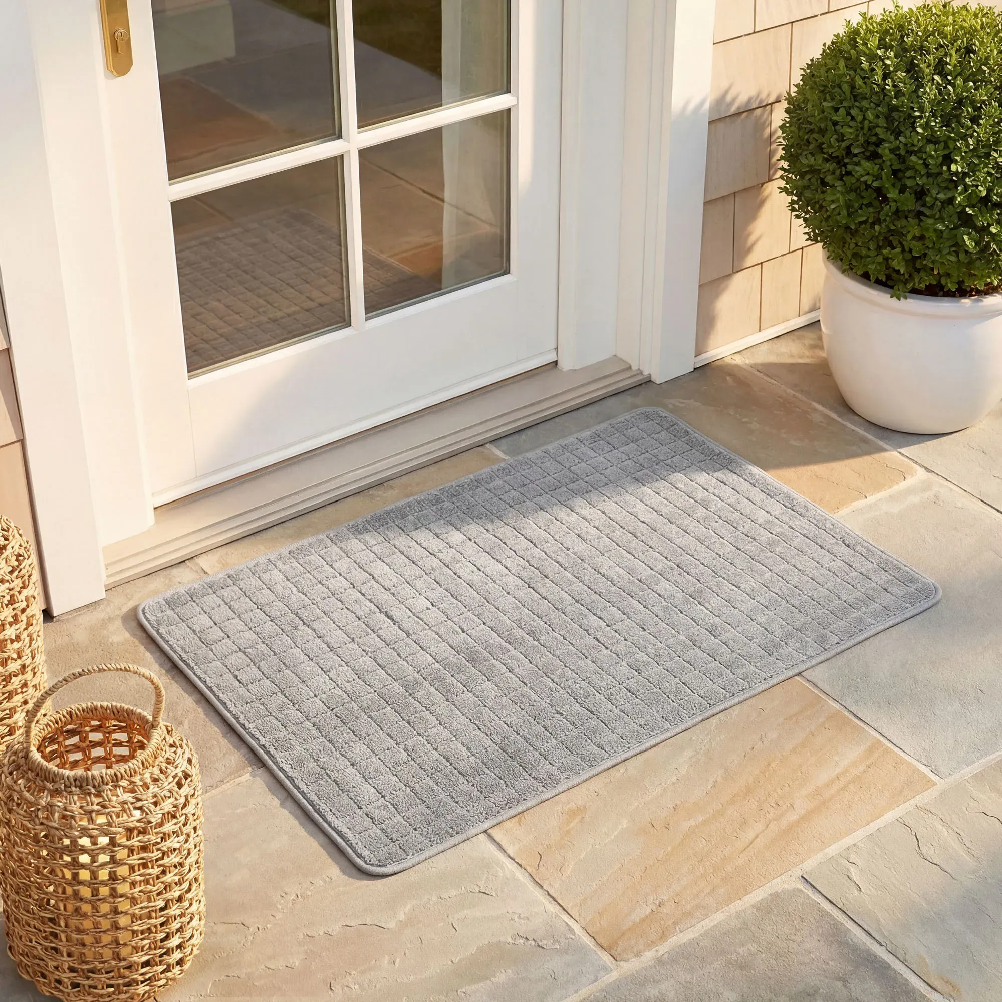 Grid Waffle Rectangle Doormat - Light Gray, Polyester product