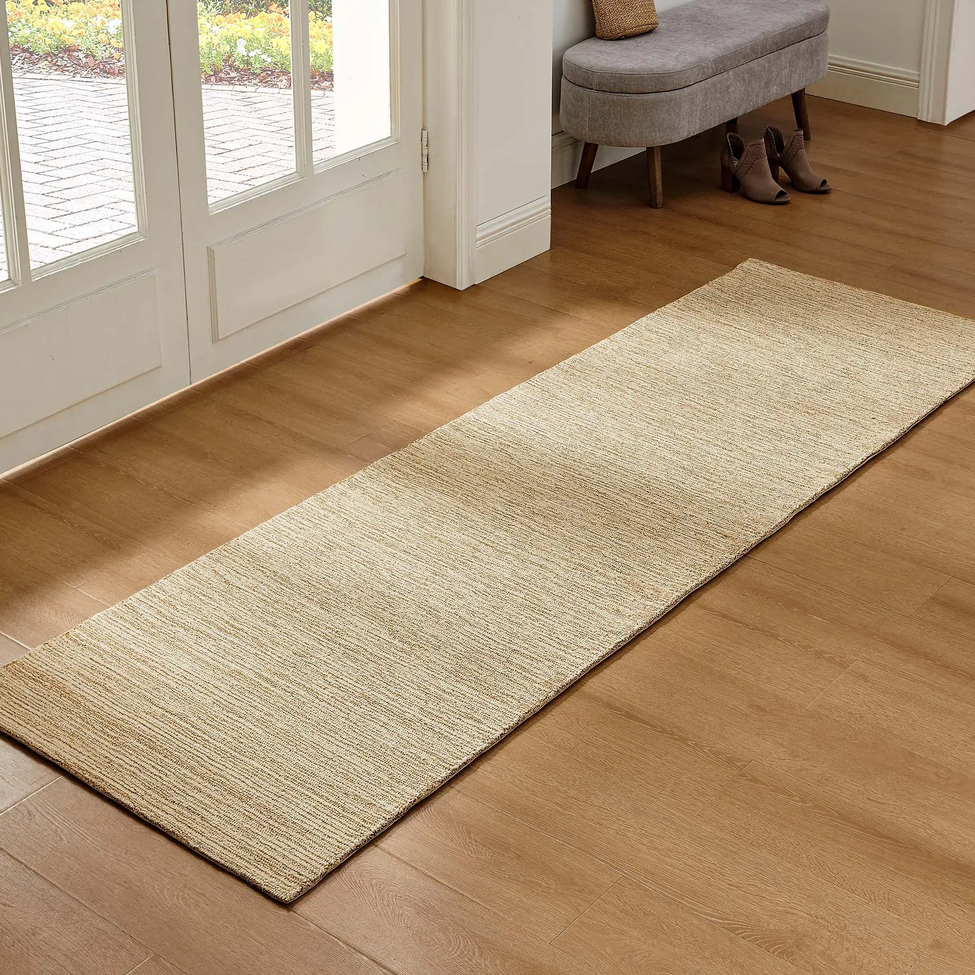 Hand-Knotted Runner Rug Grained Pattern - Beige, Wool product