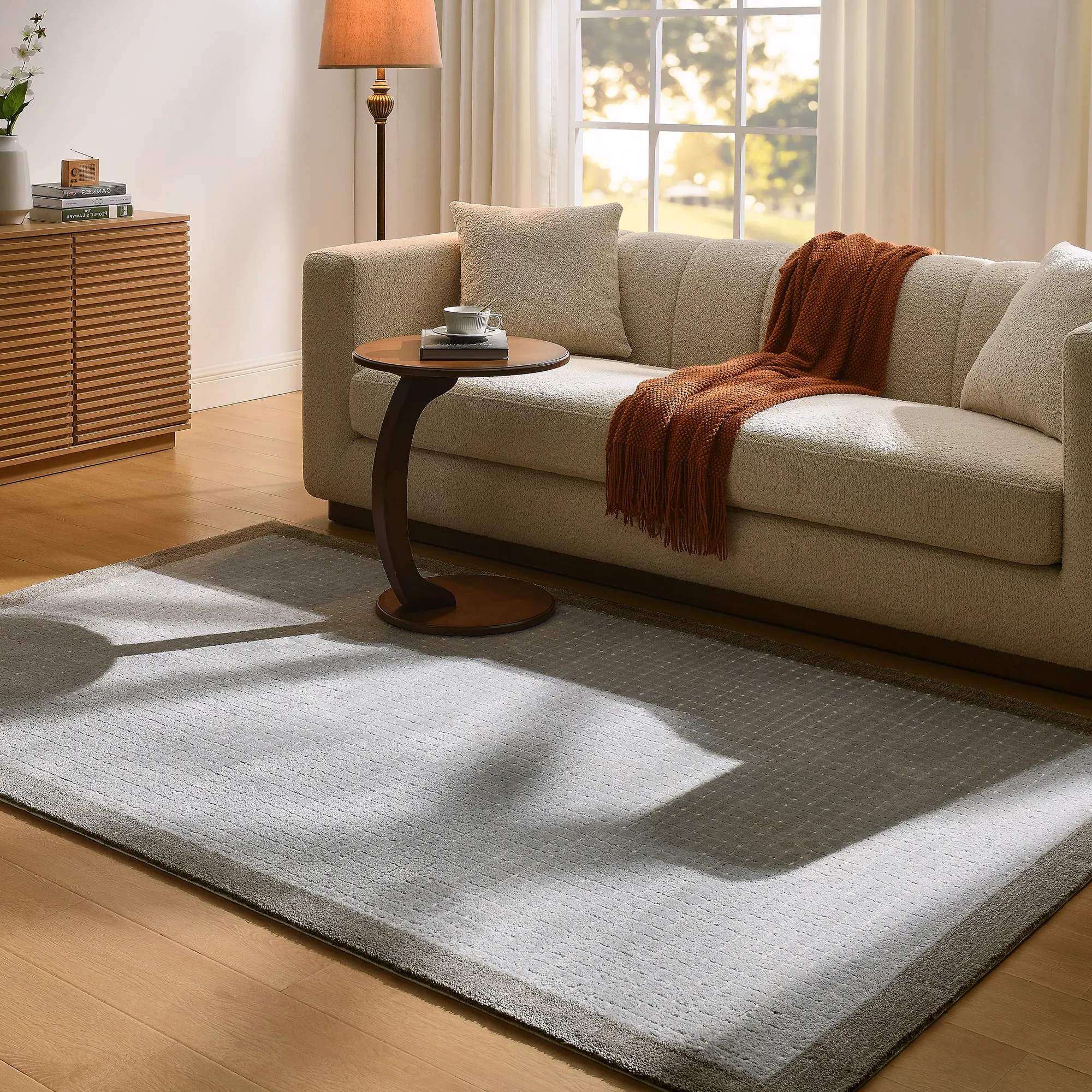 Hand-Woven Grid Pattern Area Rug 5x8ft - Grey, Wool product