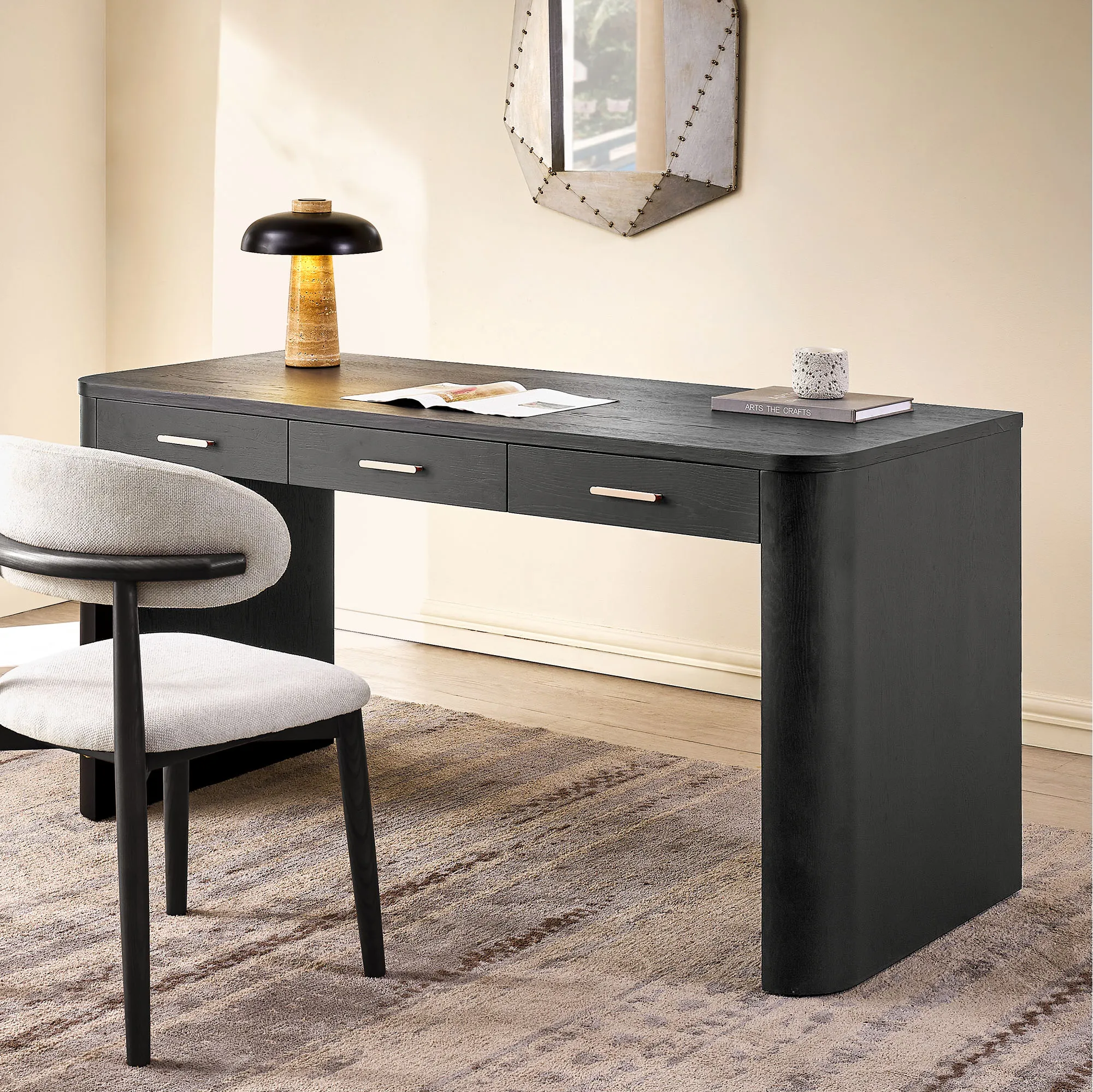 Himmel 60 Inch Writing Desk with 3 Drawers - Black, Plywood product