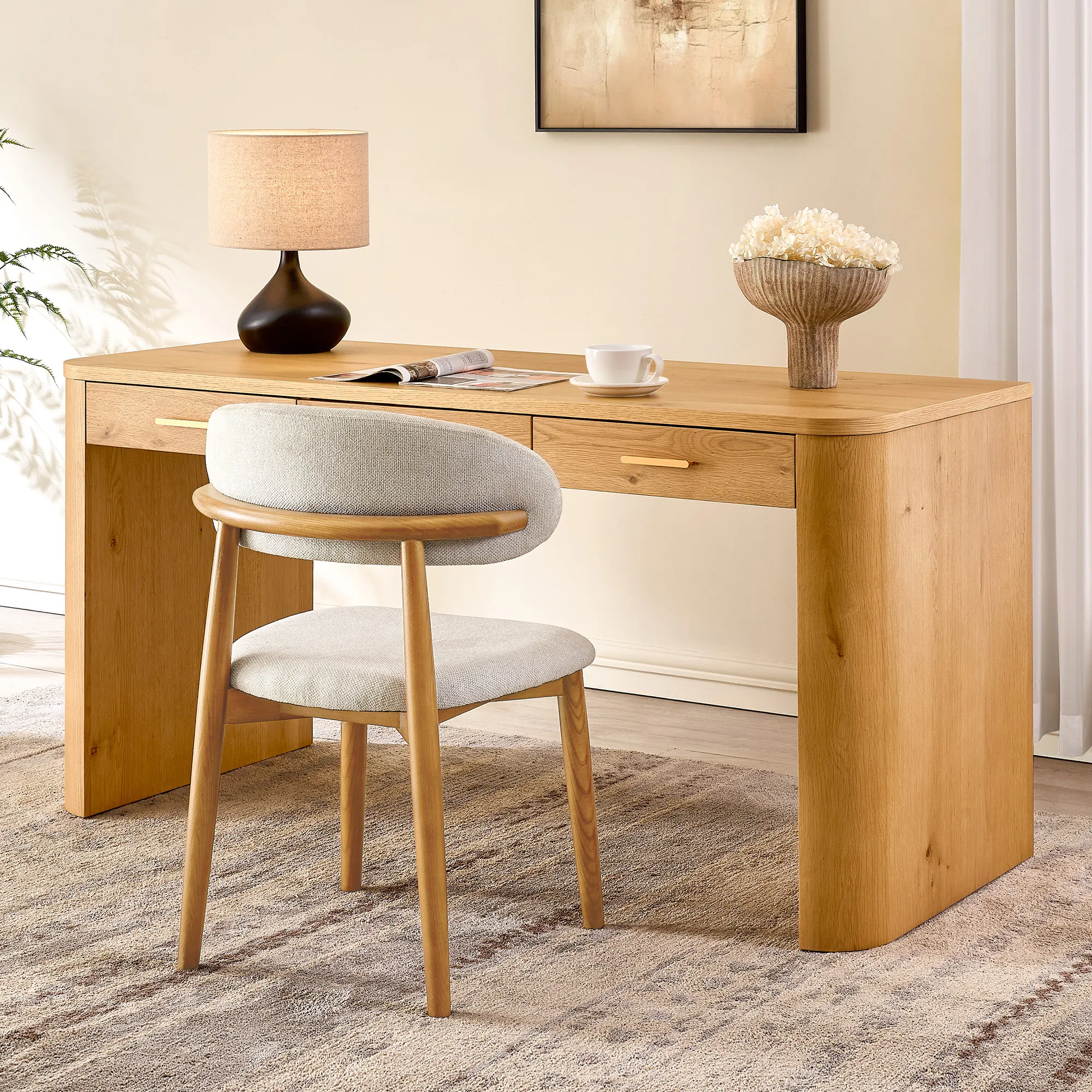 Himmel Office Desk with 3 Storage Drawers - Natural, Solid Wood product