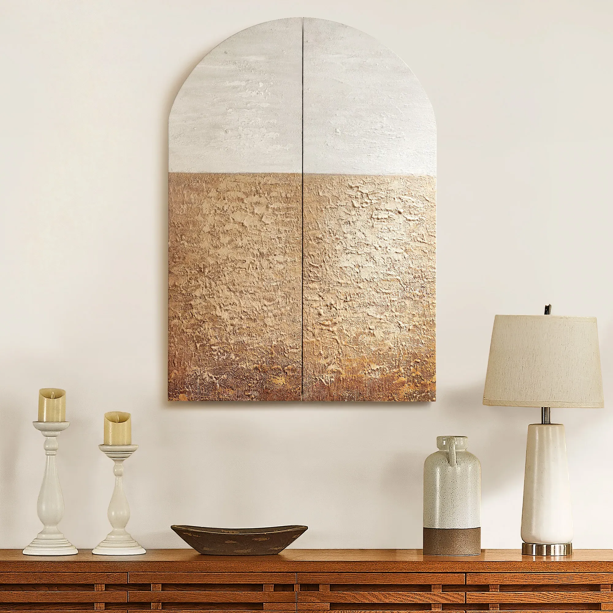 Horizon Arched Diptych Wall Art - Beige, Cotton-Linen Blend product