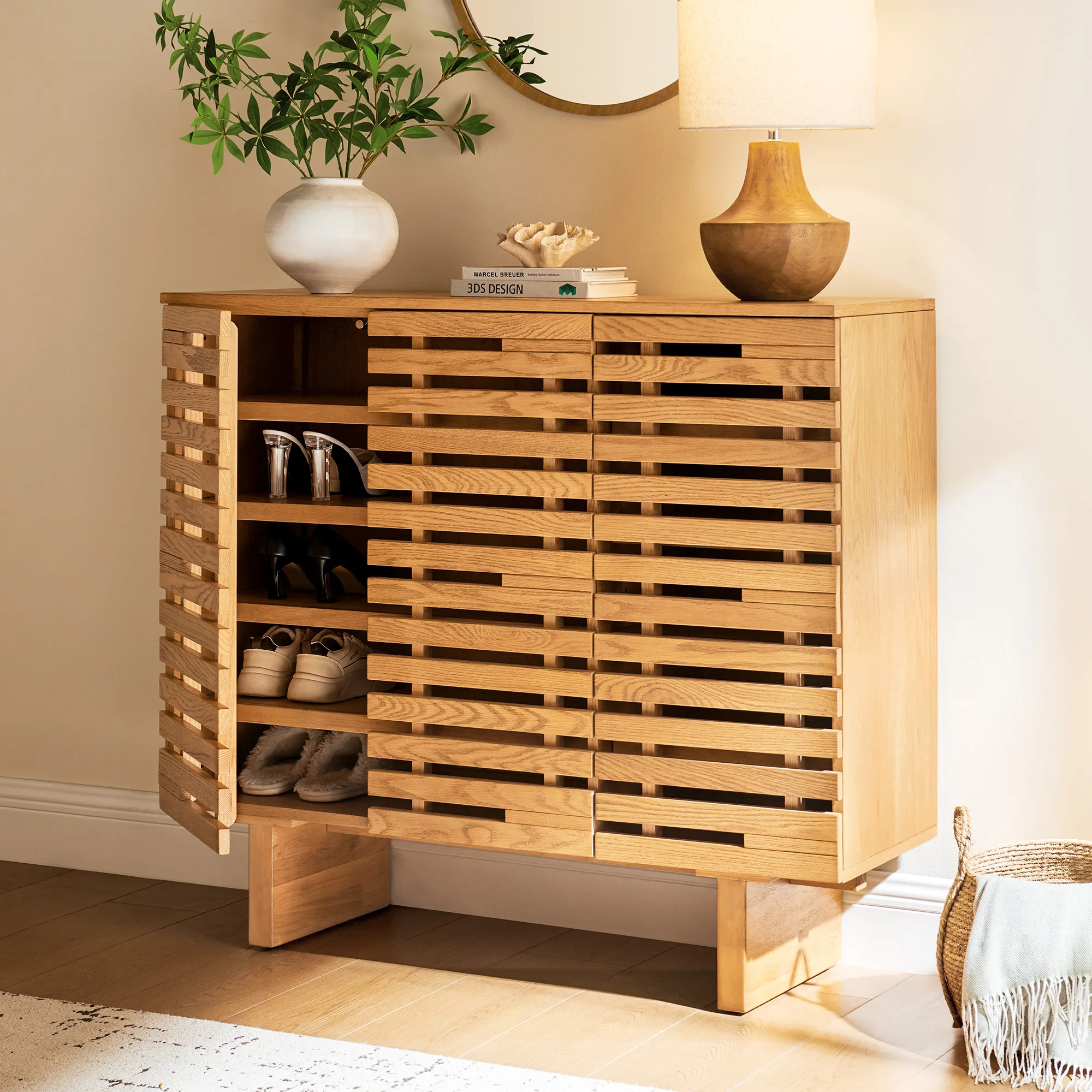 Ingrid Shoe Cabinet with Adjustable Shelves - Natural, Oak product