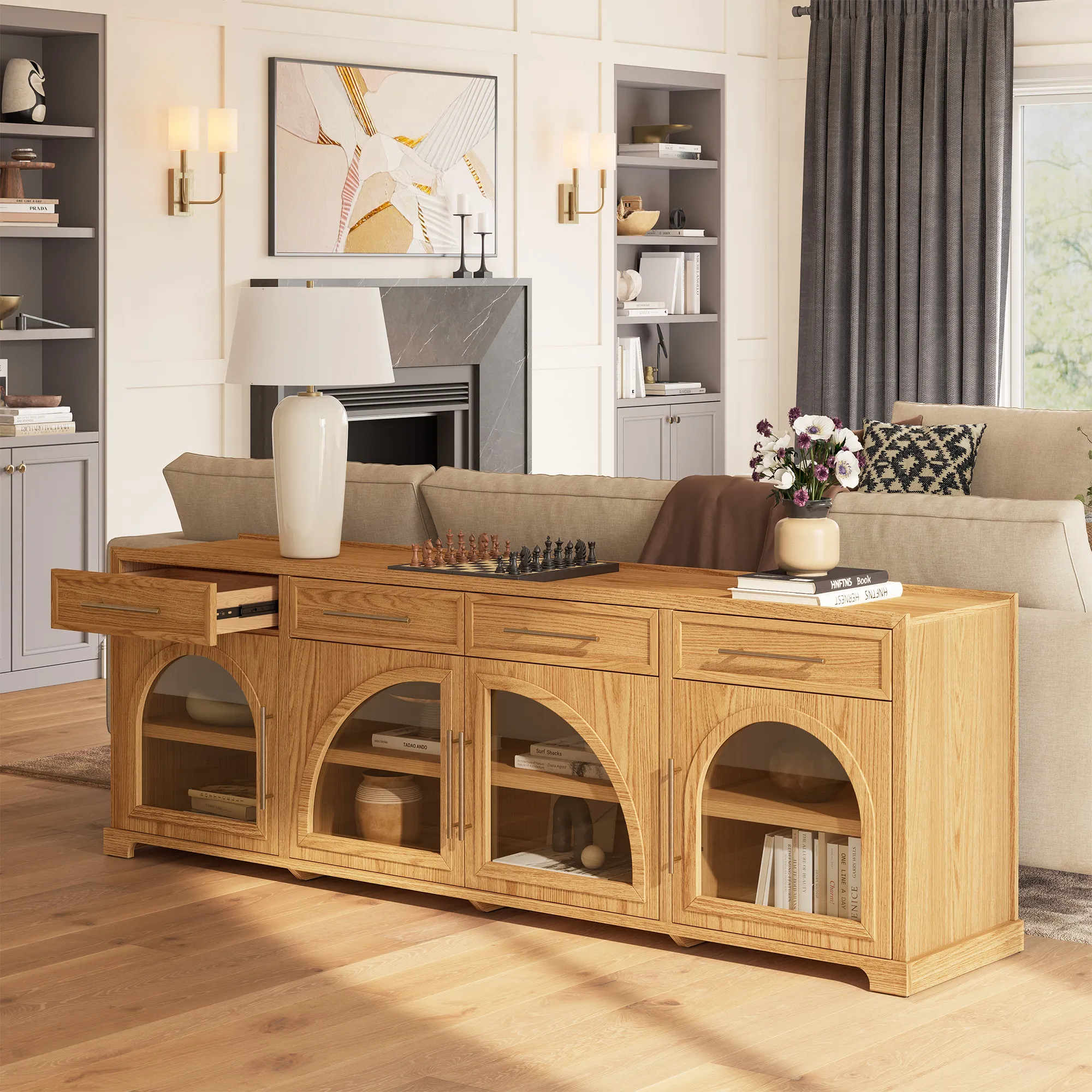 Jardine TV Stand with 4 Drawers & Adjustable Shelves - Natural, Oak product