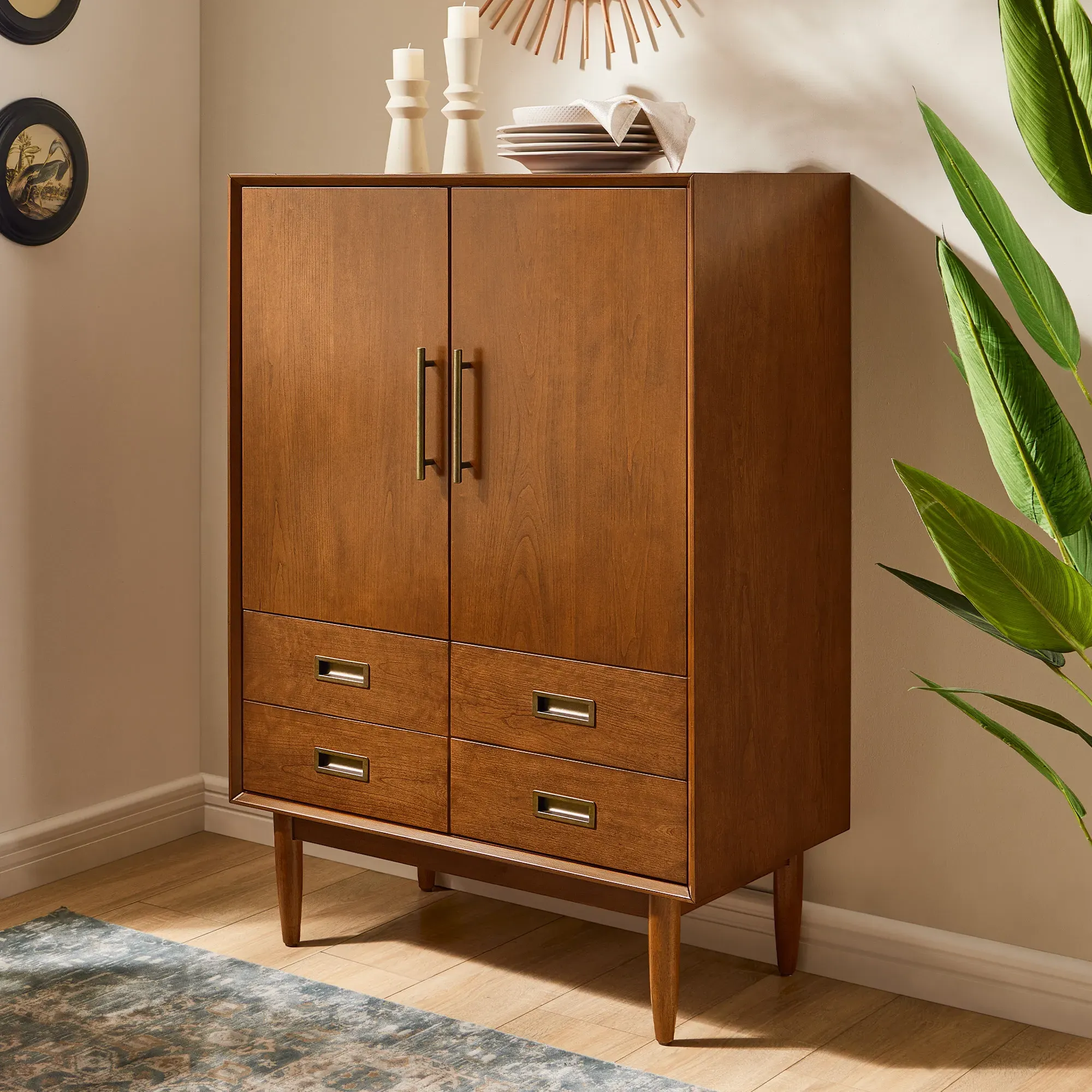 Kaden 33 Bar Cabinet with 4 Drawers - Cherry, Engineered Wood product