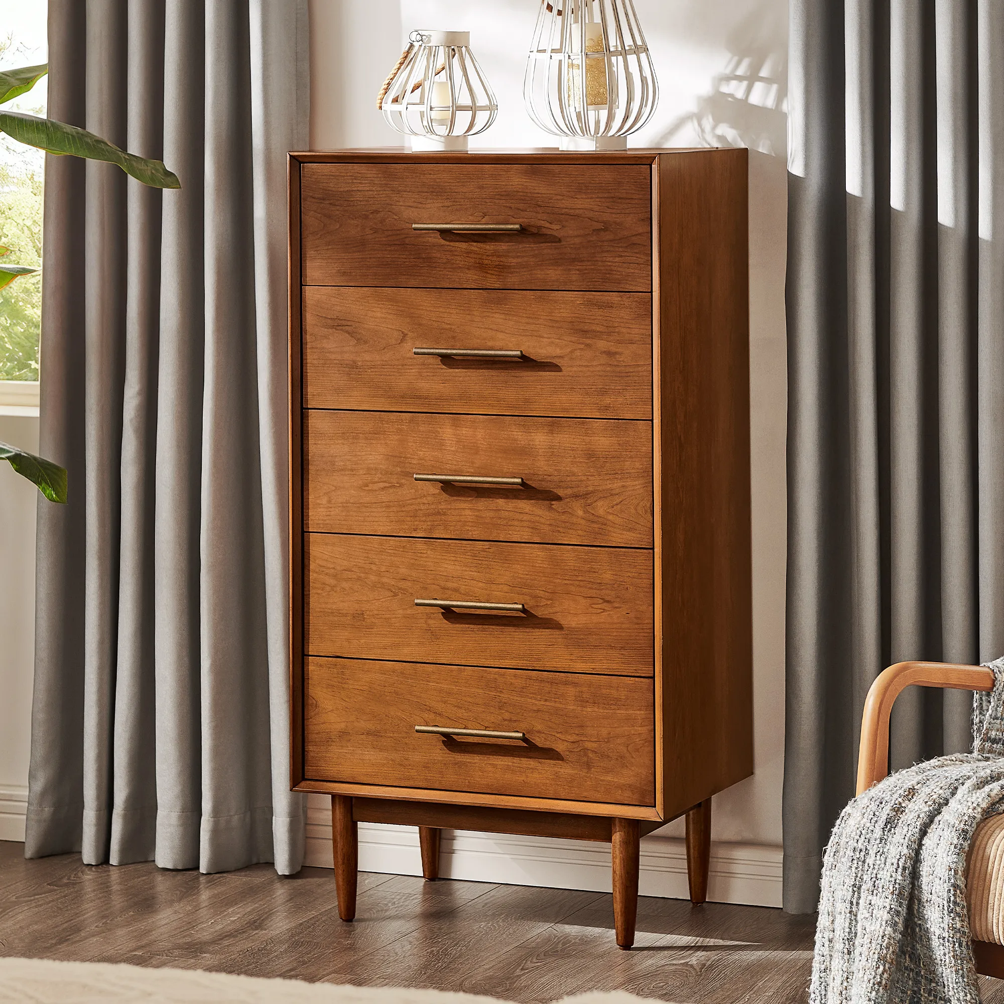 Kaden 5-Drawer Chest with Solid Wood Legs - Cherry product