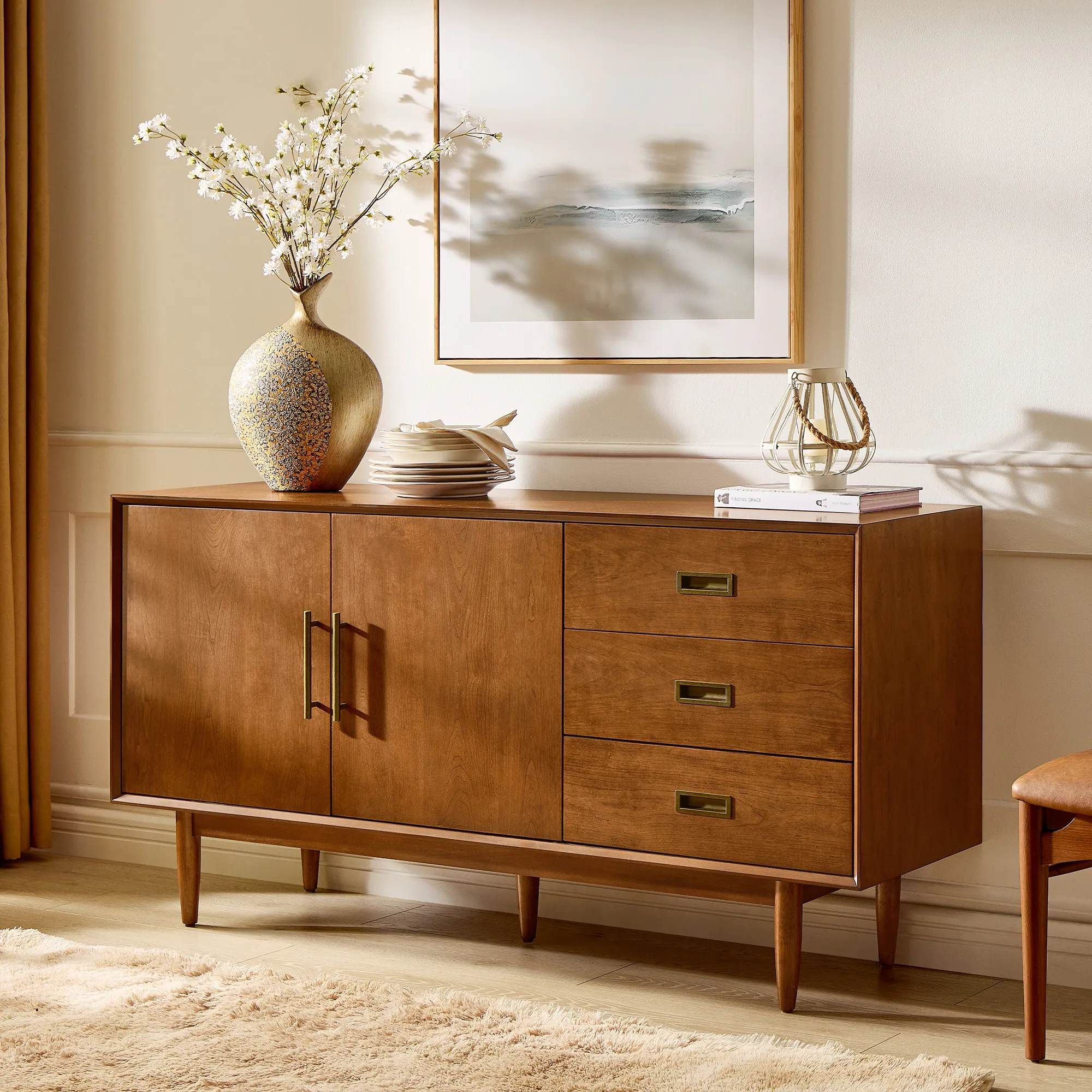 Kaden 63" Sideboard with Solid Wood Legs - Cherry product