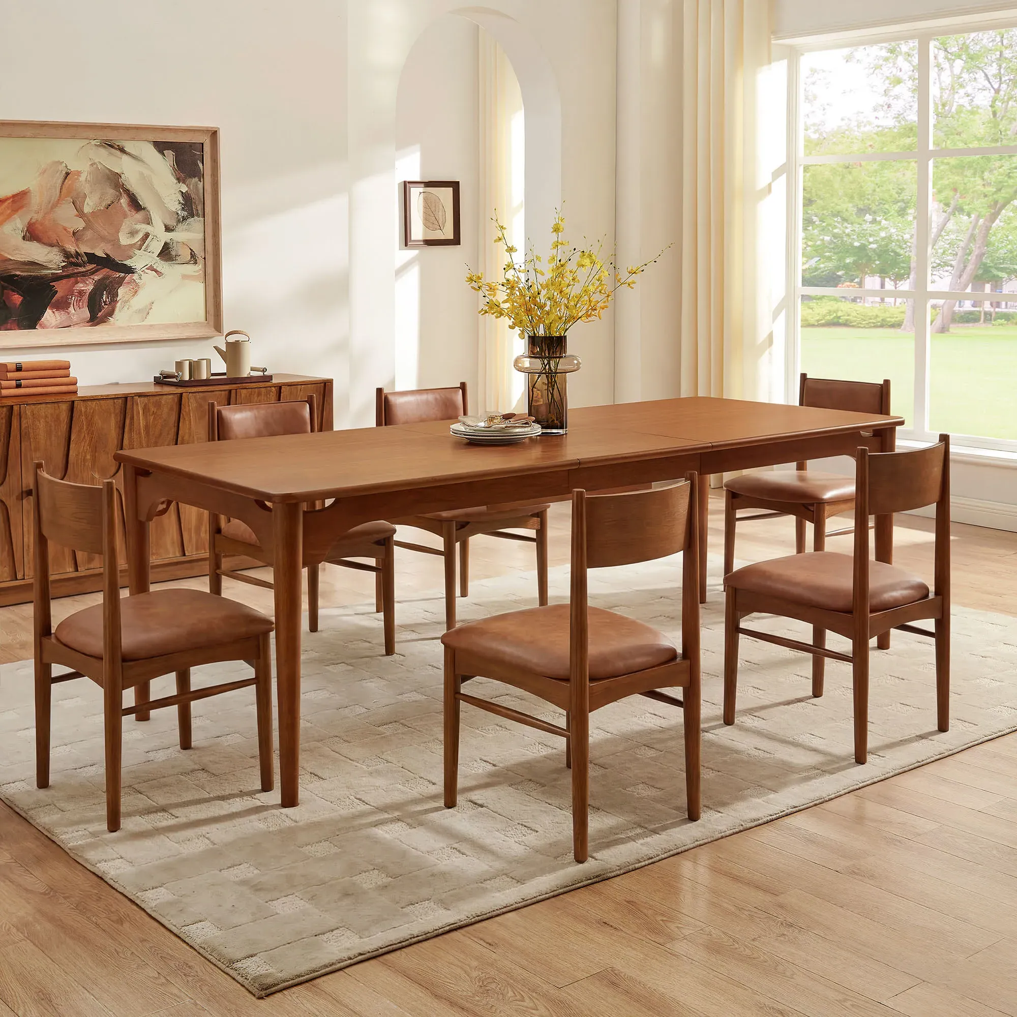 Kaden Extendable Dining Set with 6 Chairs - Brown, Oak product