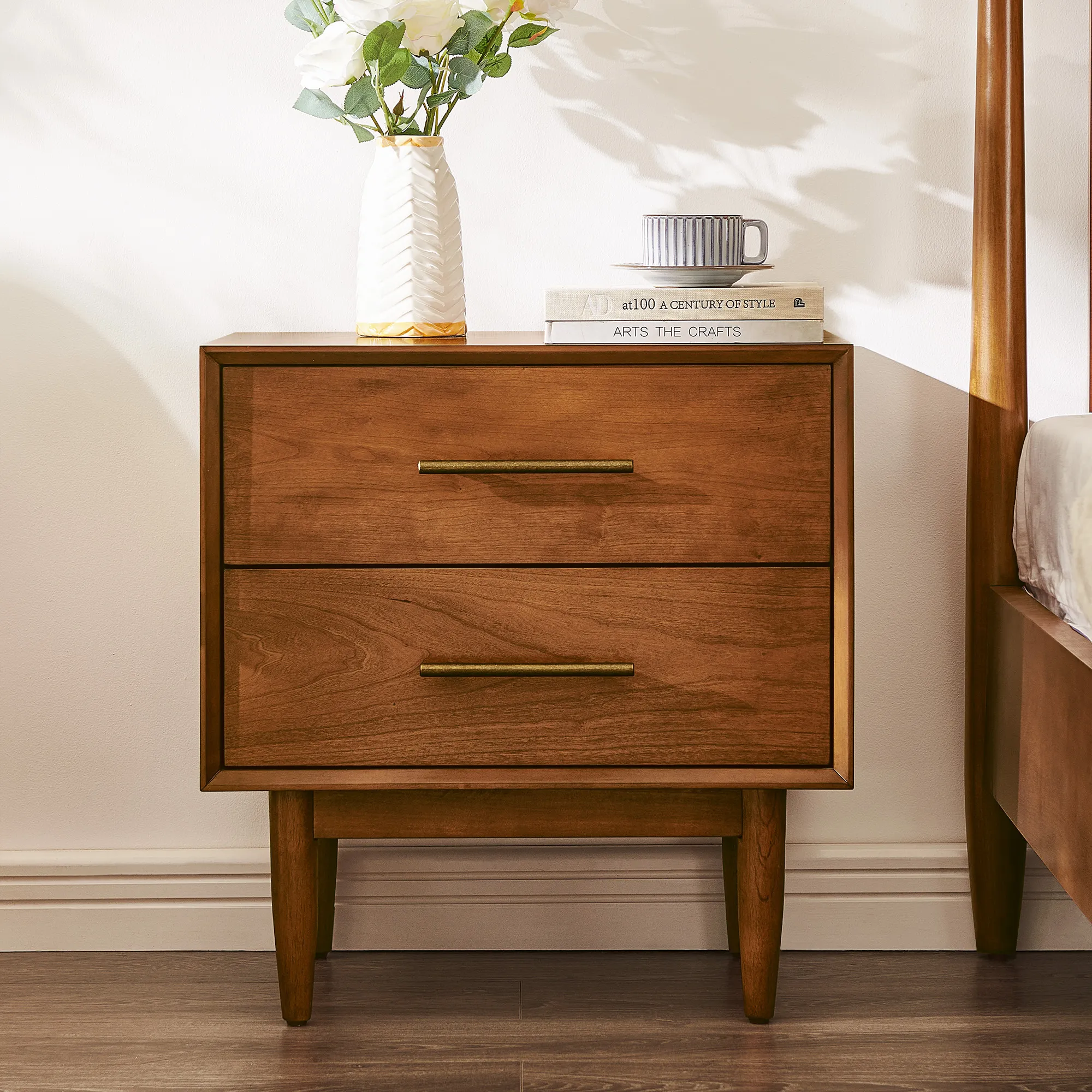 Kaden Nightstand with 2 Drawers - Cherry, Engineered Wood product