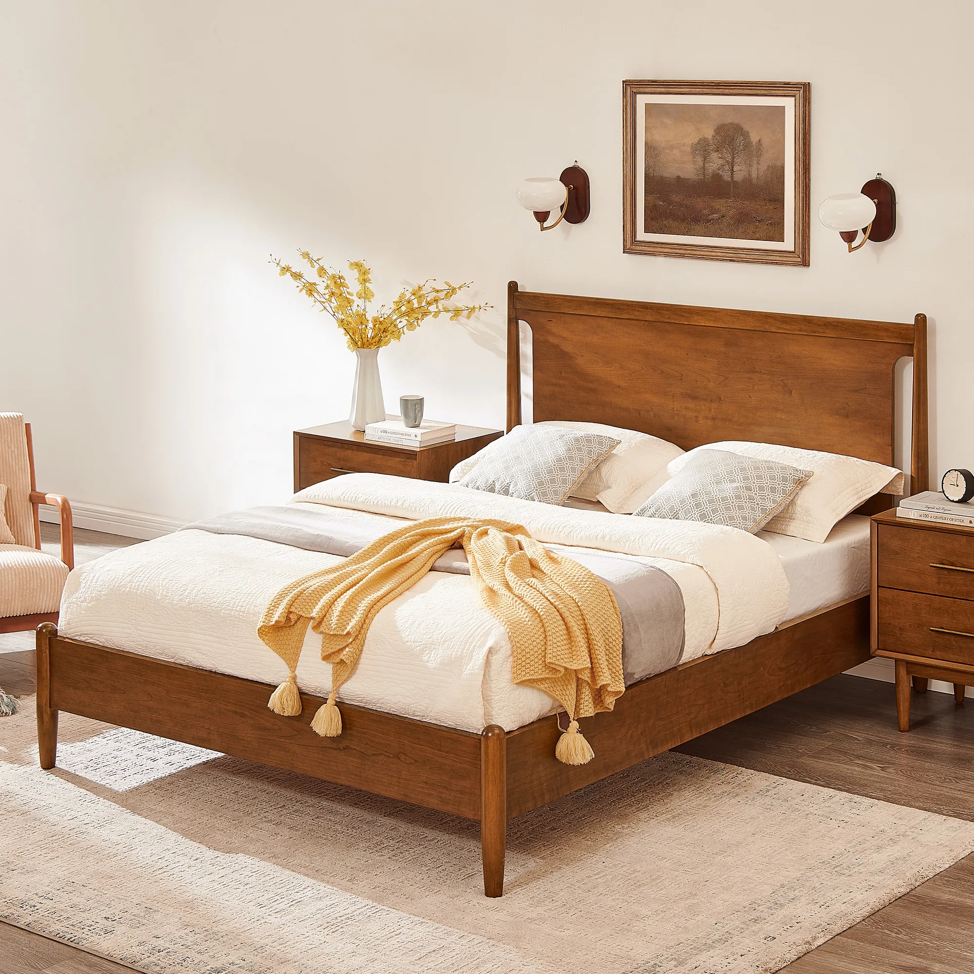 Kaden Queen Size Bed Frame - Cherry, Rubber Wood product