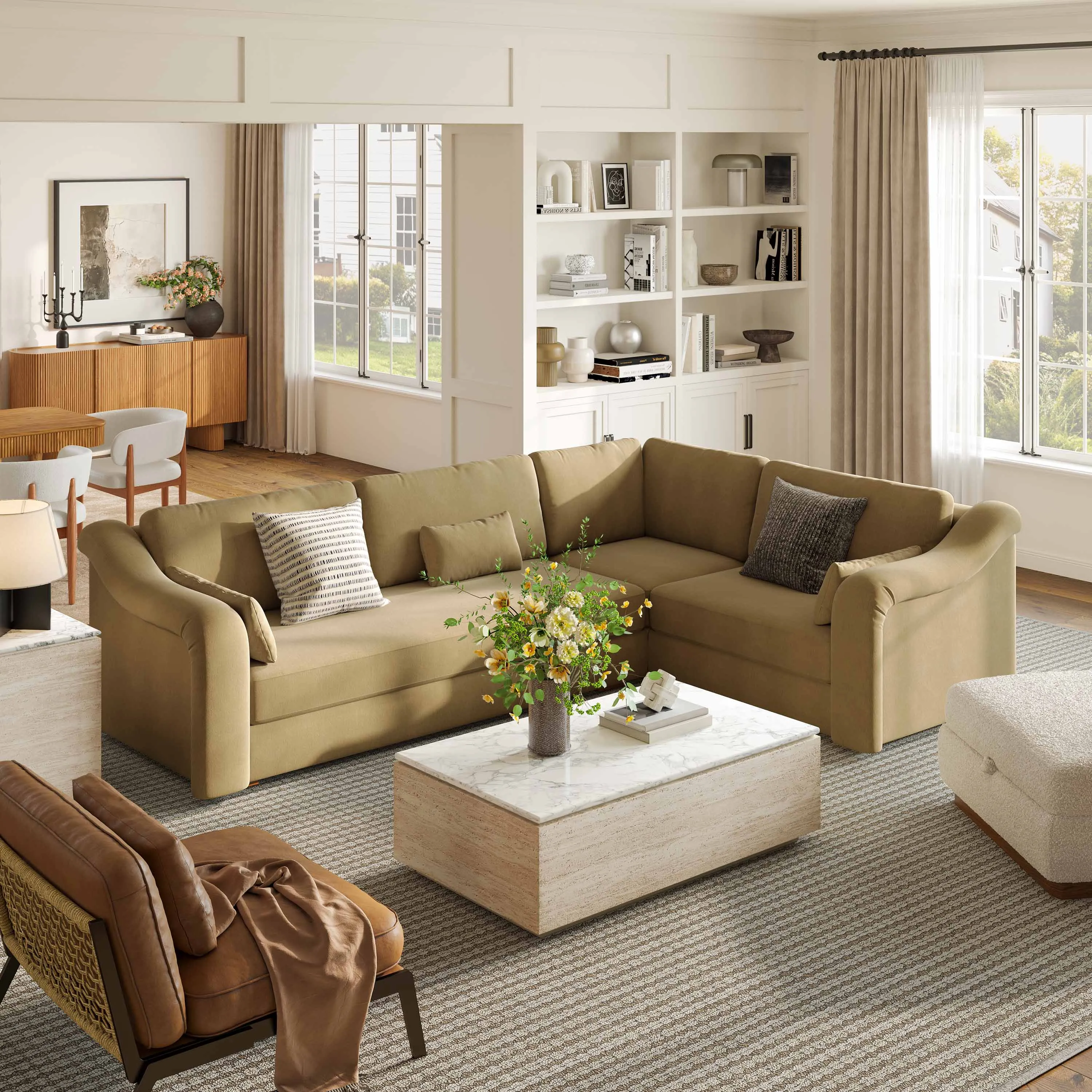 Koselig L-Shaped Sectional Sofa with Removable Cover - Brown, Chenille product