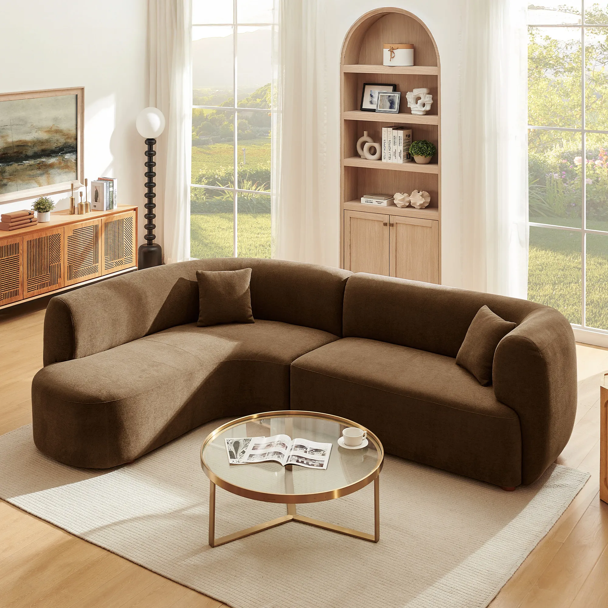 Krono L-Shaped Chaise Sectional Sofa - Coffee, Chenille product